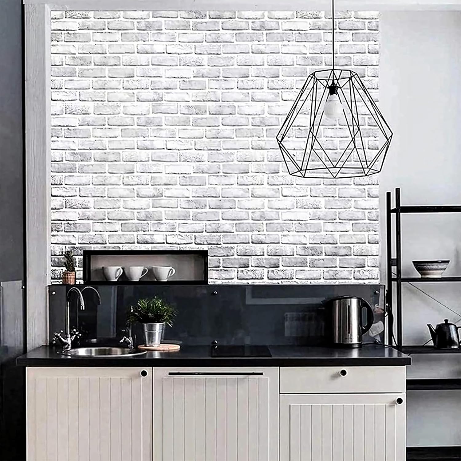 Thumbnail 2 de Shackcom Grey White Brick Wallpaper Self Adhesive 3 Pack (44.5 x 300 cm) – Peel & Stick PVC Vinyl for Walls