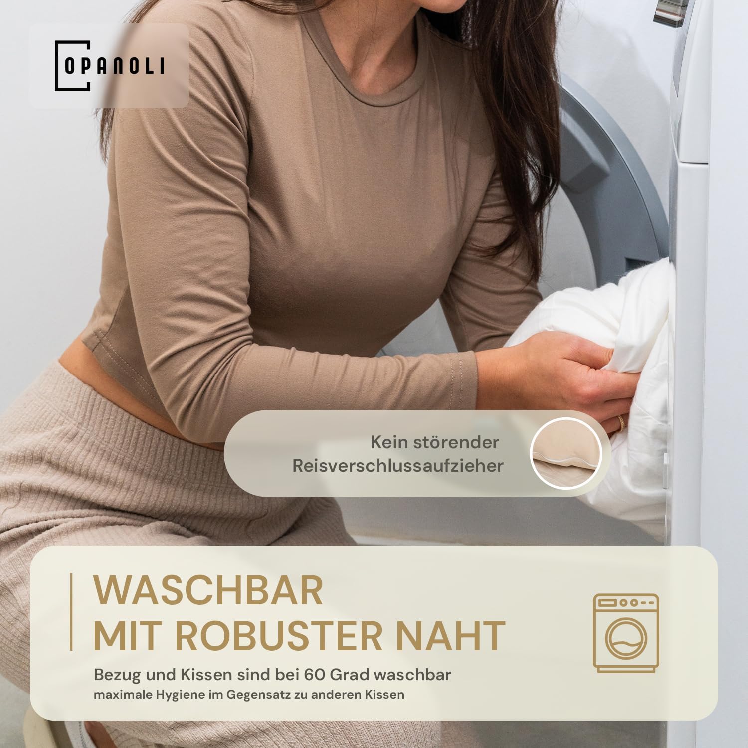 Thumbnail 6 de Opanoli ergonomisches Seitenschläferkissen – 100% Baumwolle, Oeko-TEX, Beige