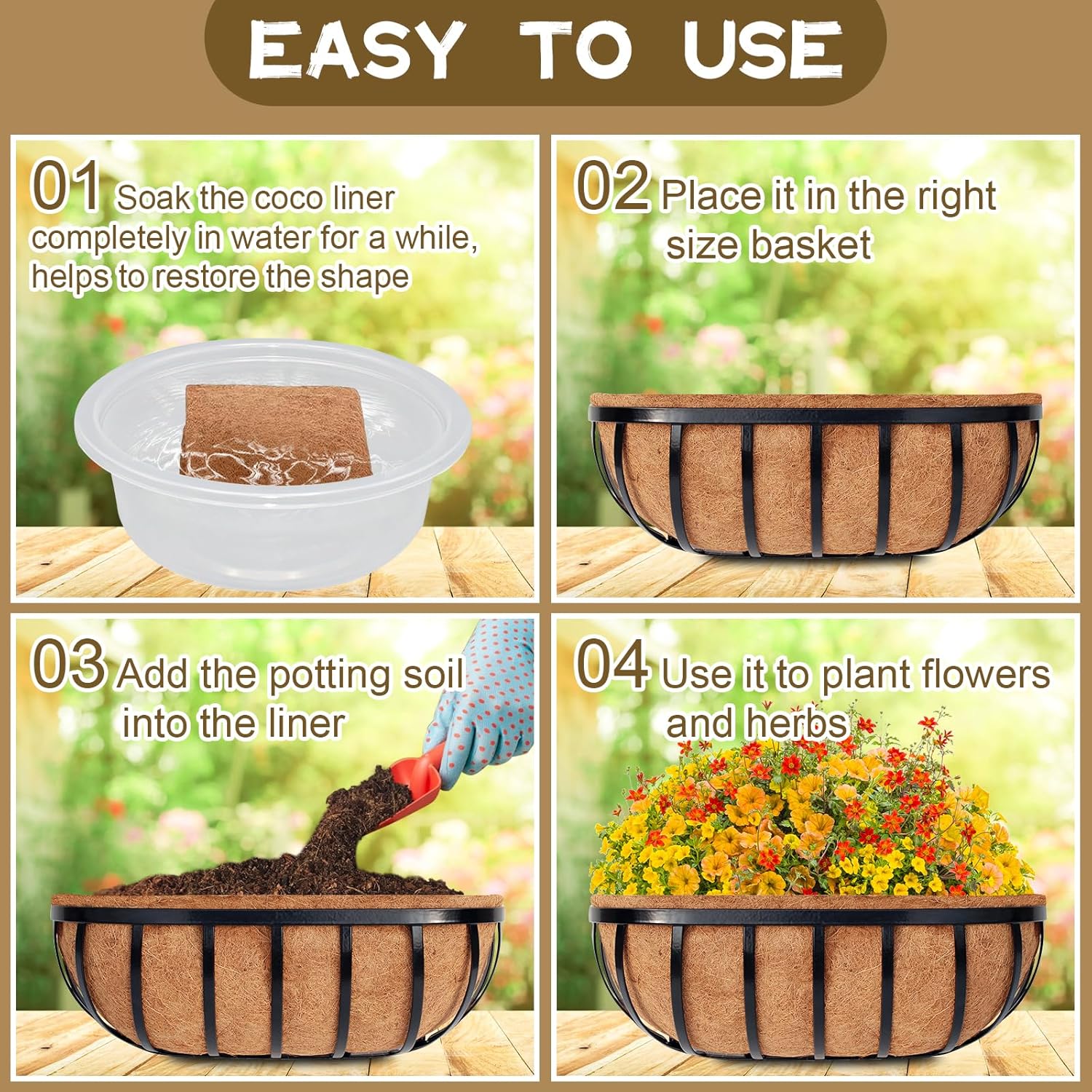 Thumbnail 3 de Riare 4-Pack 24-Inch Coconut Coir Planter Liners for Hanging Baskets and Wall Pots
