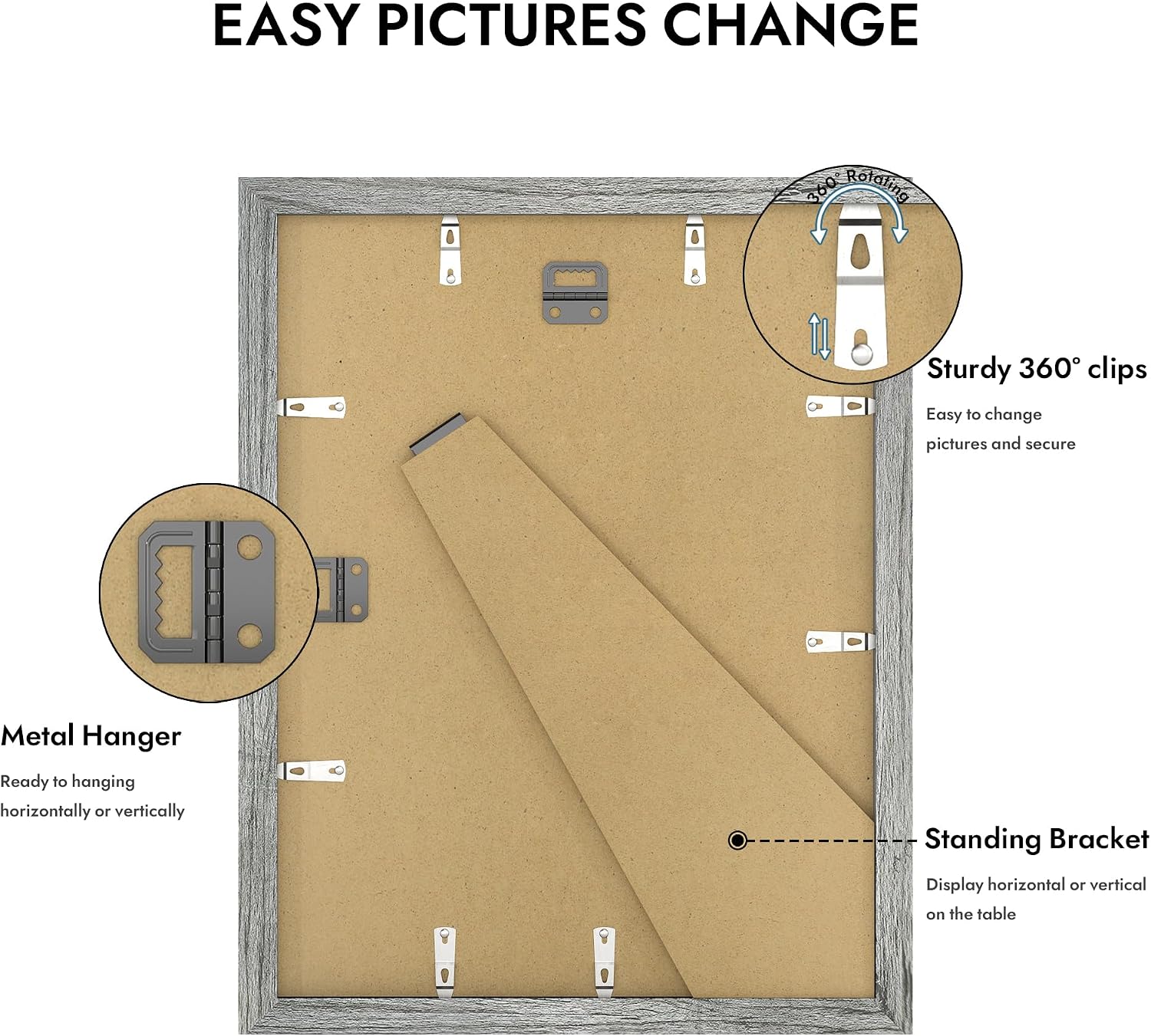 Detalle 2 de Hongkee 11x14 Picture Frame with Real Glass – 8x10 Wood Frame with Mat (Grey, 1 Pack)