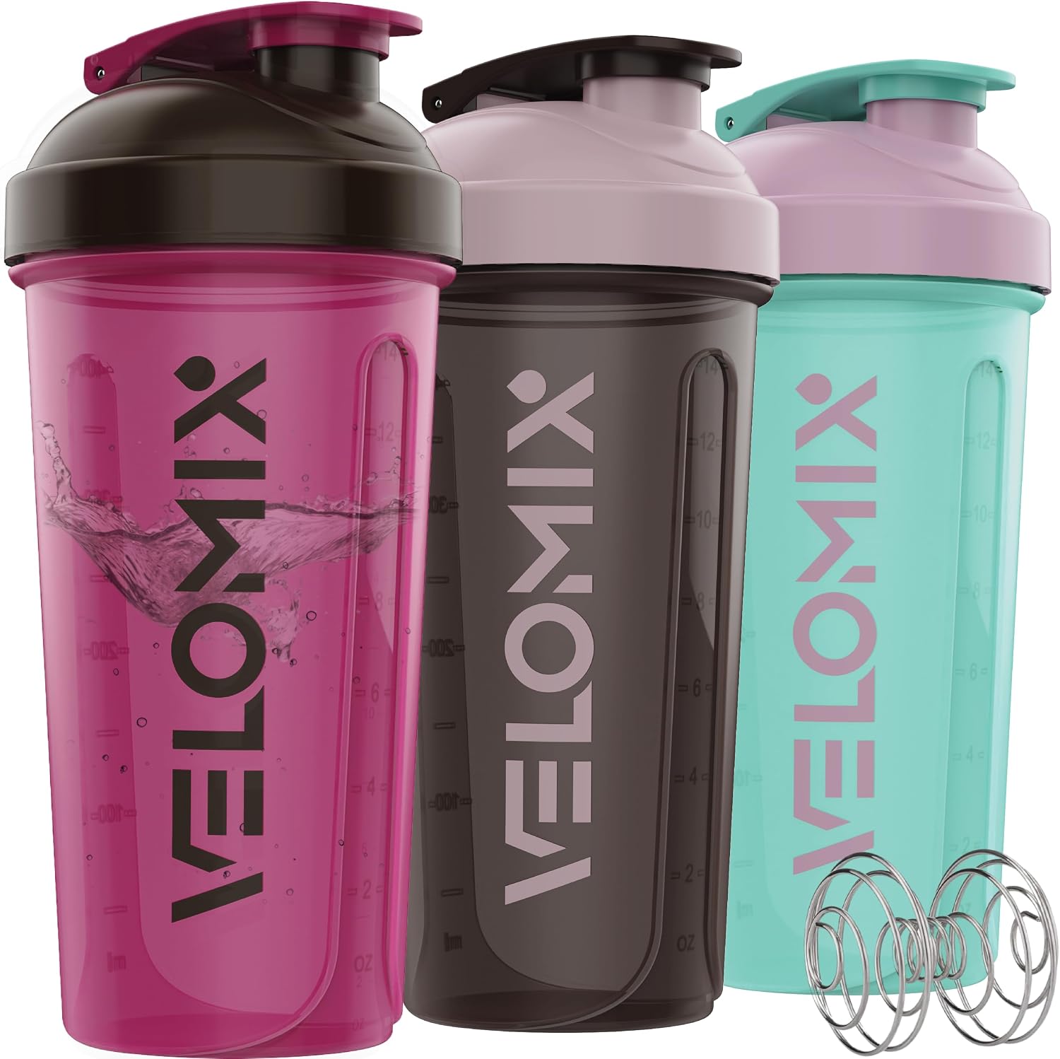 Thumbnail 6 de VELOMIX 3-Pack 18 oz Protein Shaker Bottles with Wire Whisk (Leak Proof, Stackable, Dishwasher Safe)