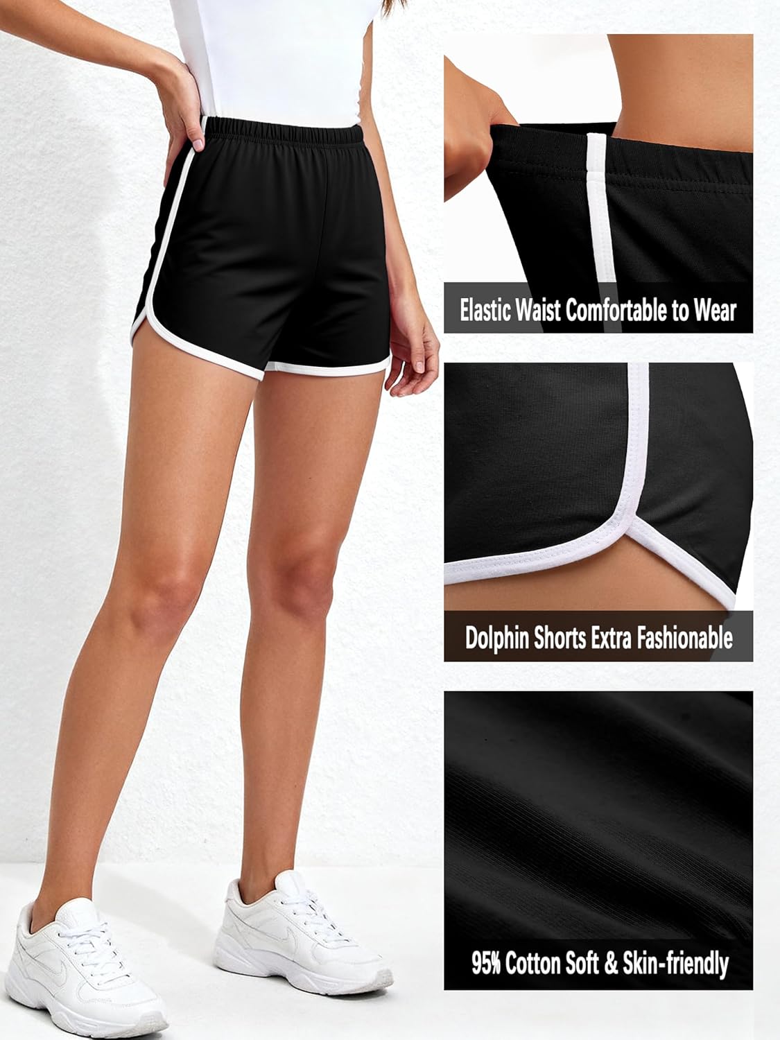 Detalle 2 de URATOT Women’s Cotton Gym Yoga & Running Elastic Shorts (Pack of 2)