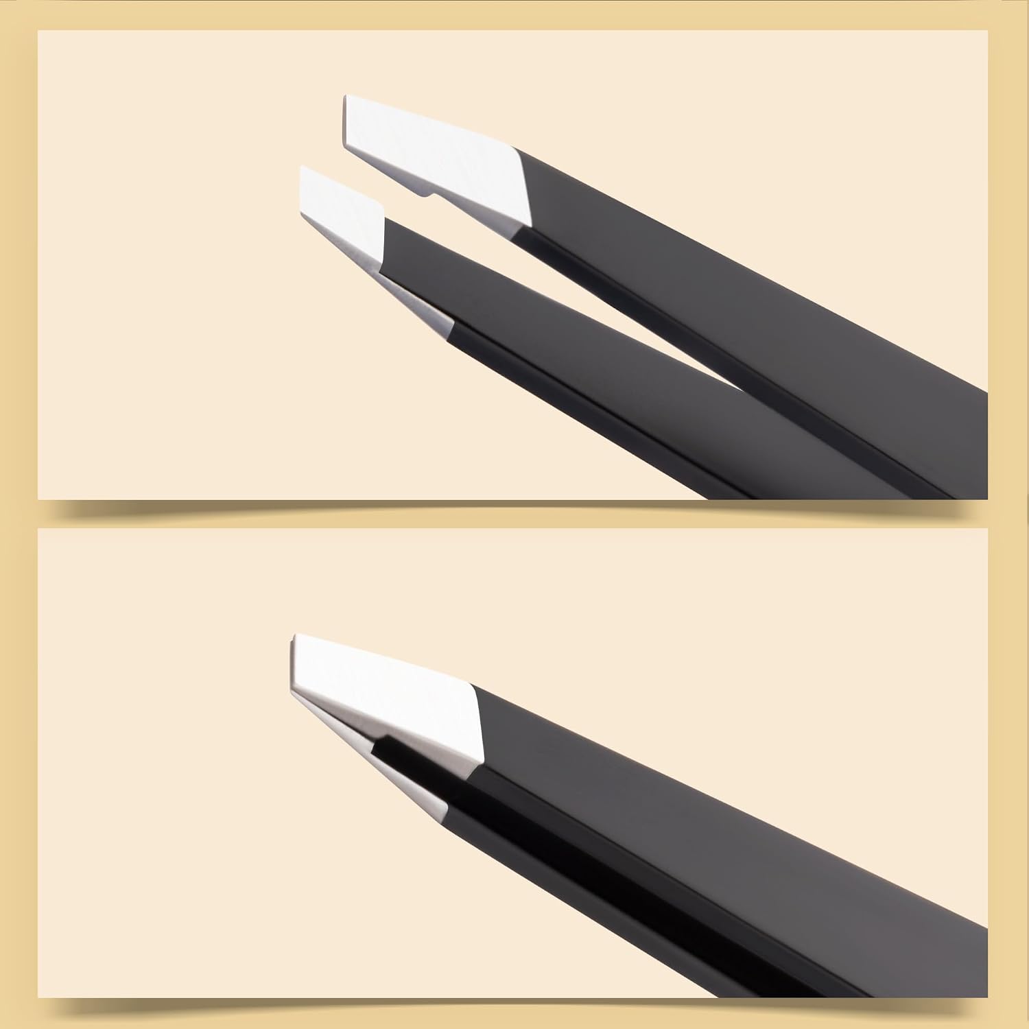 Detalle de 2-Pack Stainless Steel Eyebrow Tweezers Set with Case — Slant & Point Tips