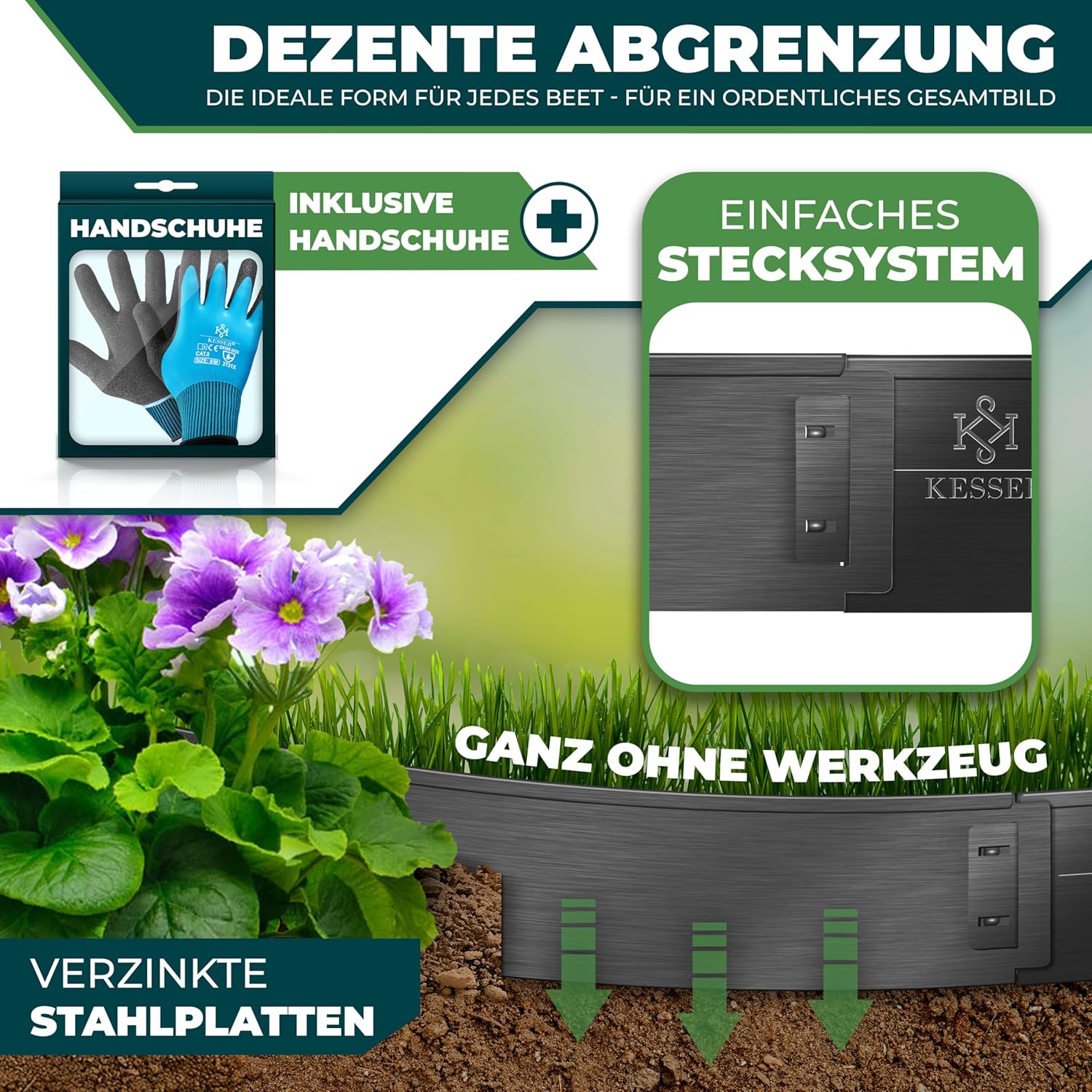 Thumbnail 1 de KESSER Rasenkante Beeteinfassung – 50 m, 100x18 cm inkl. Handschuhe