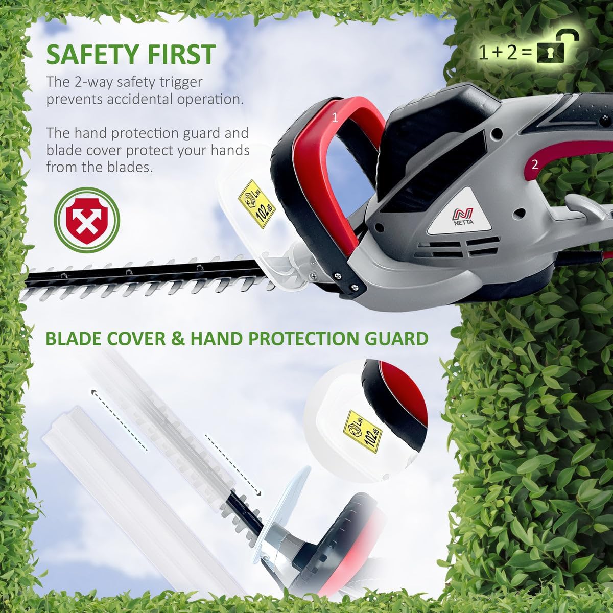 Thumbnail 4 de NETTA 600W Corded Hedge Trimmer (55cm Diamond Blade, 16mm Tooth Opening) with 6m Cable