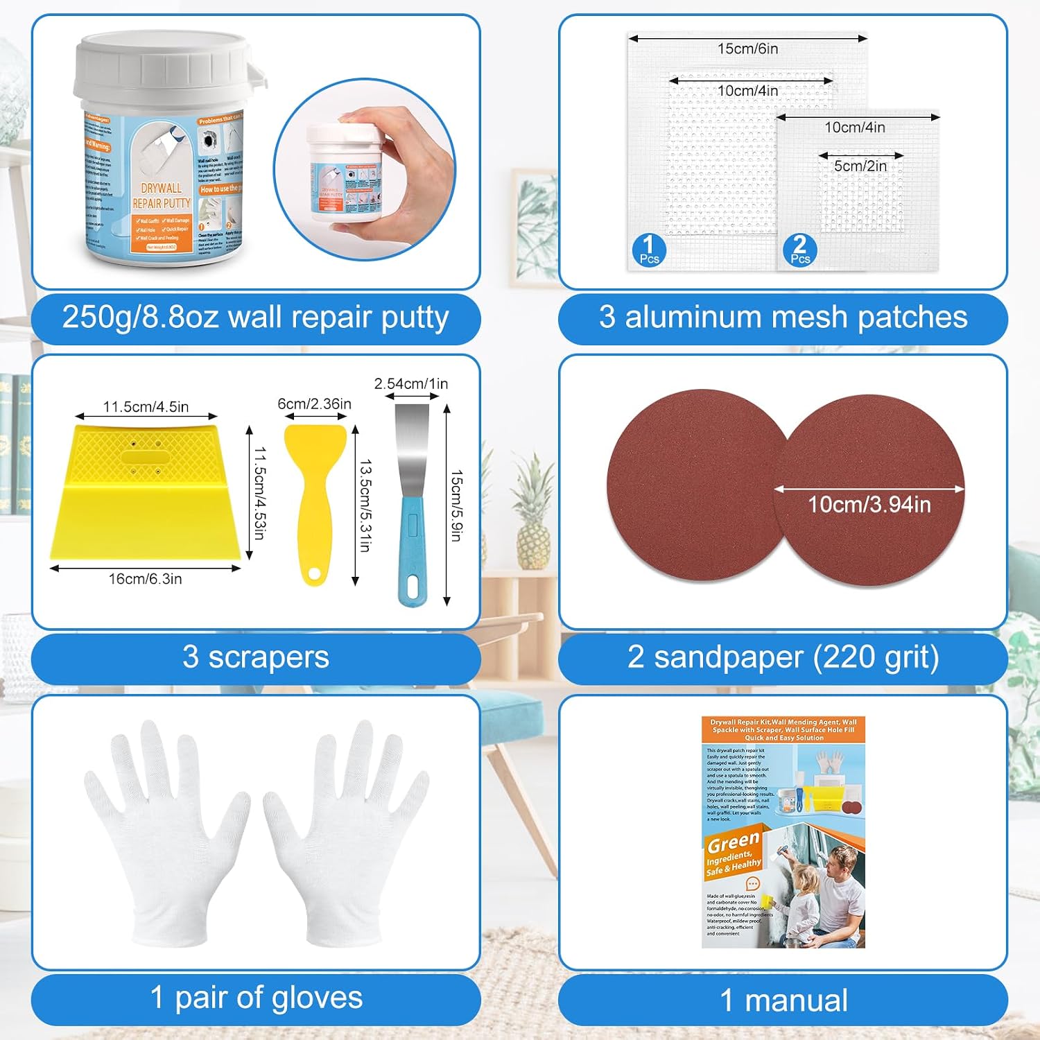 Detalle de LifeisLuck LX0103 Drywall Repair Kit with 8.8 fl oz White Paste