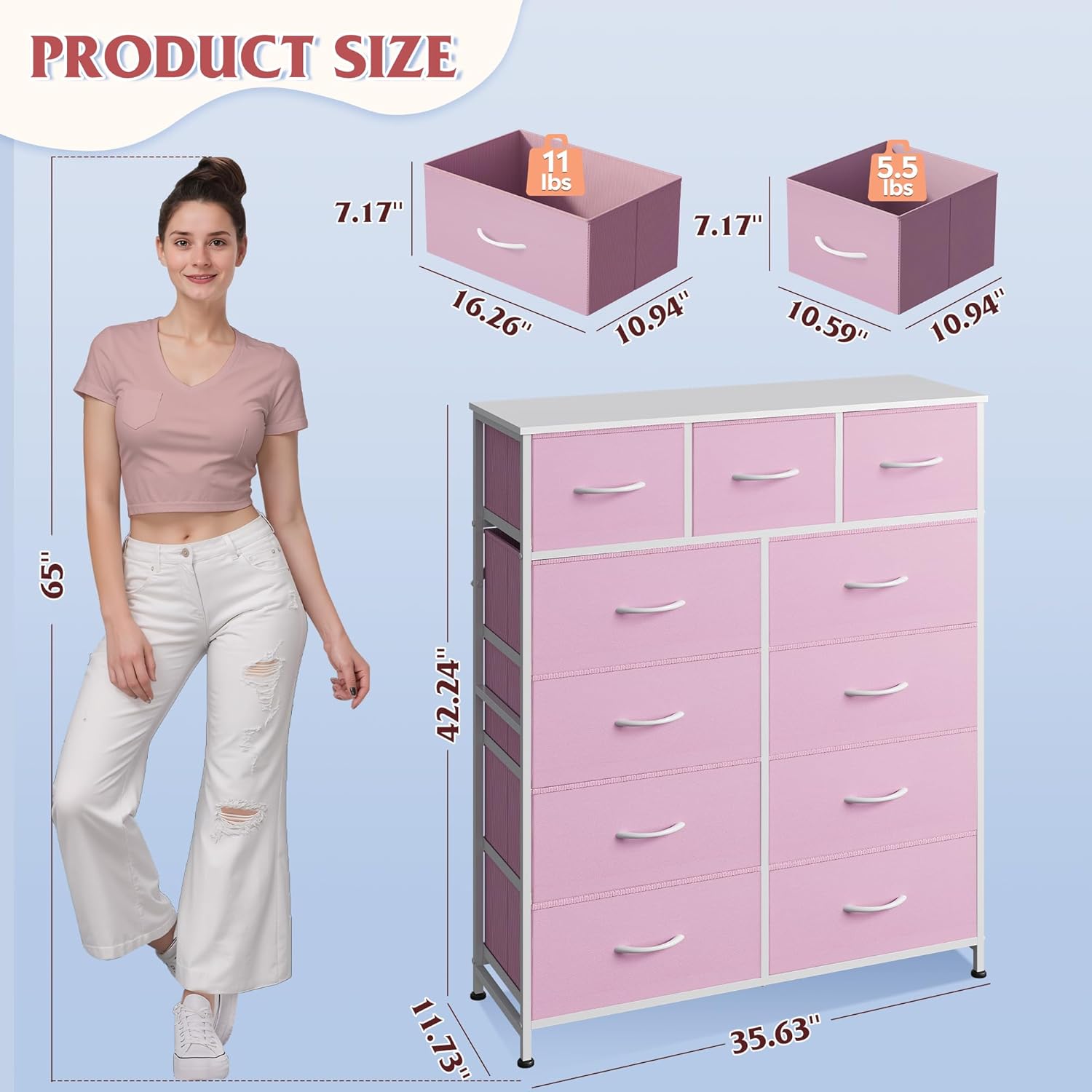 Thumbnail 2 de WLIVE Tall 11-Drawer Fabric Dresser with Wood Top, Vintage Green