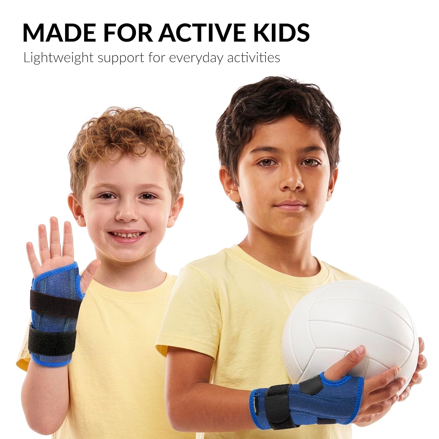 Detalle 1 de BraceUP B408 Kids Wrist Brace for Left Hand, Dual Splints, Blue