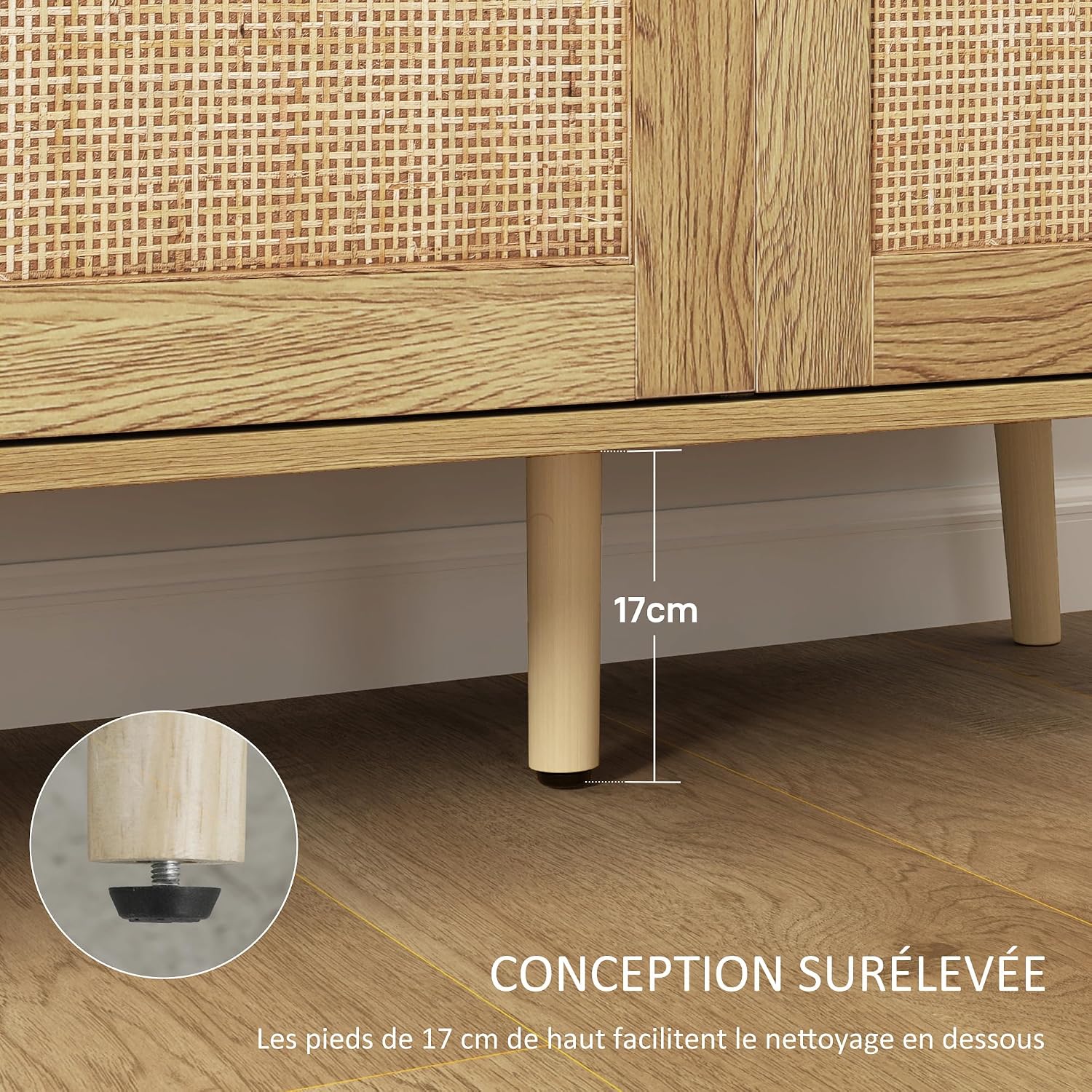 Thumbnail 2 de HOMCOM Buffet Salon bois naturel 120 x 40 x 75 cm