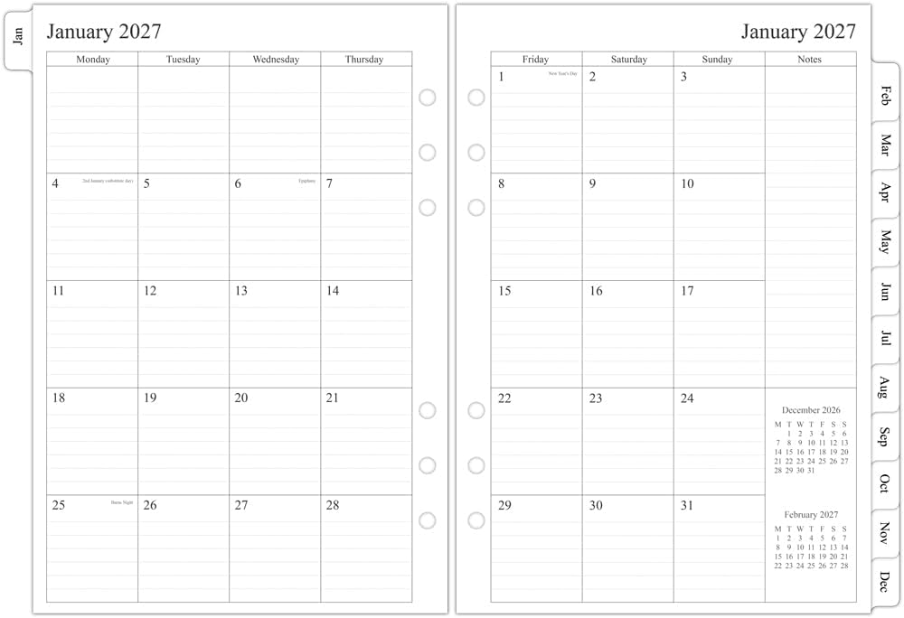 Detalle de Orgnizme 2027 Diary Refill for A5 – Week on Two Pages, Filofax Compatible