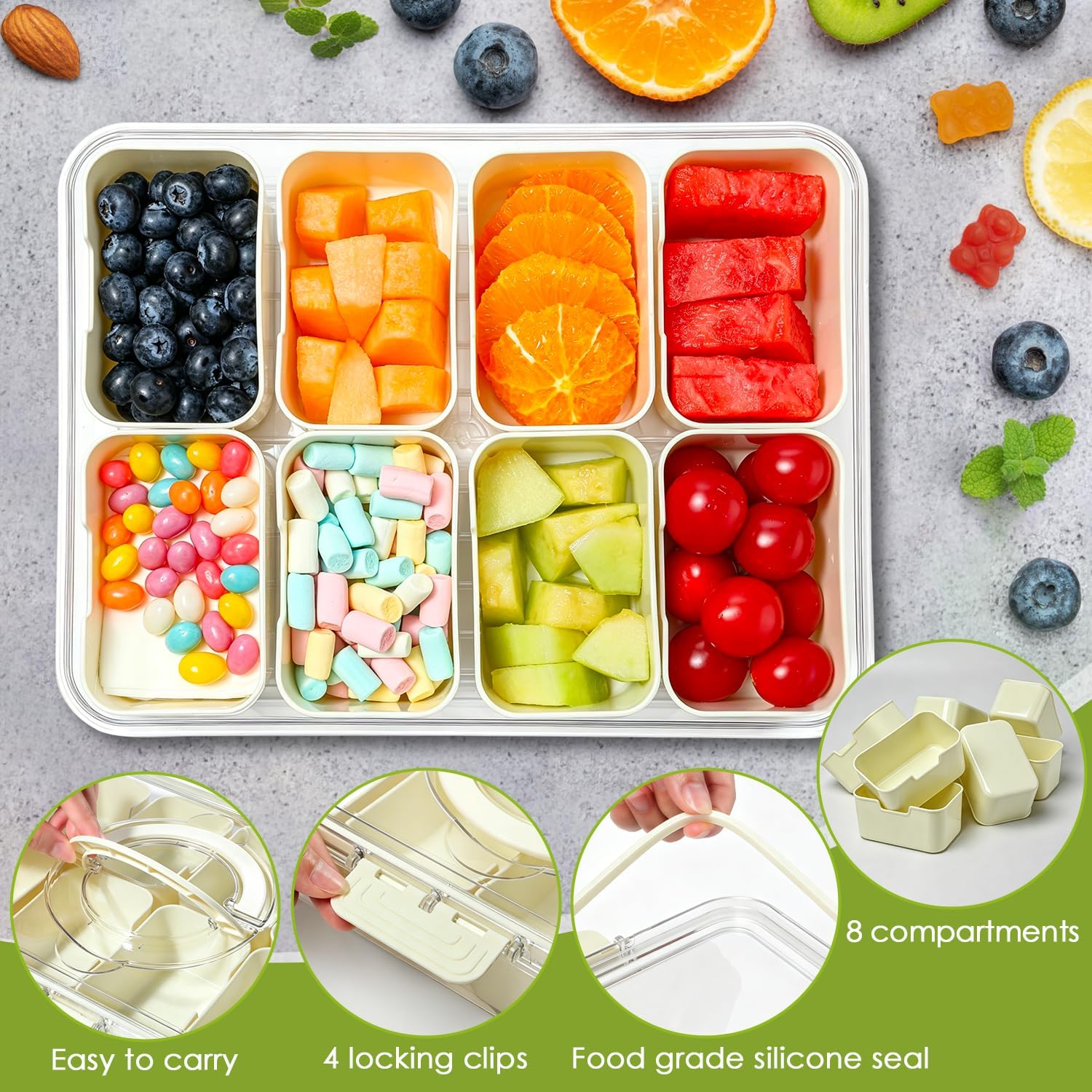 Thumbnail 6 de HRXFOZ Divided Serving Tray with Lid & Handle (8 Compartments) Portable Snack Box