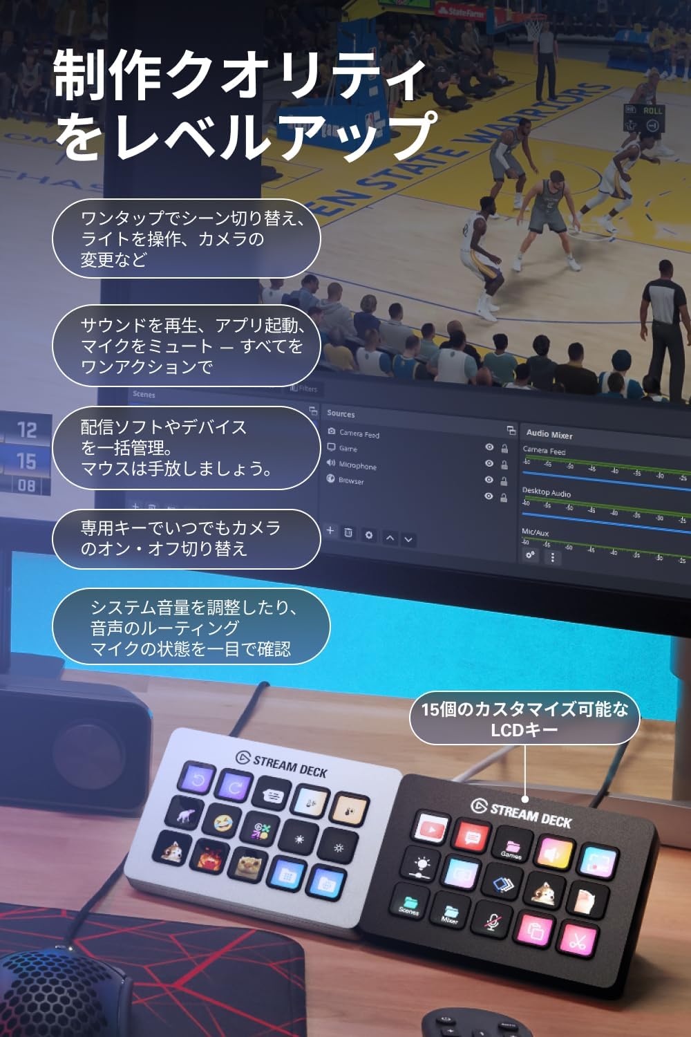 Detalle de Elgato Stream Deck MK.2 10GBA9901-AMZ 15キー配列 ライブ配信・作業操作用コントローラー