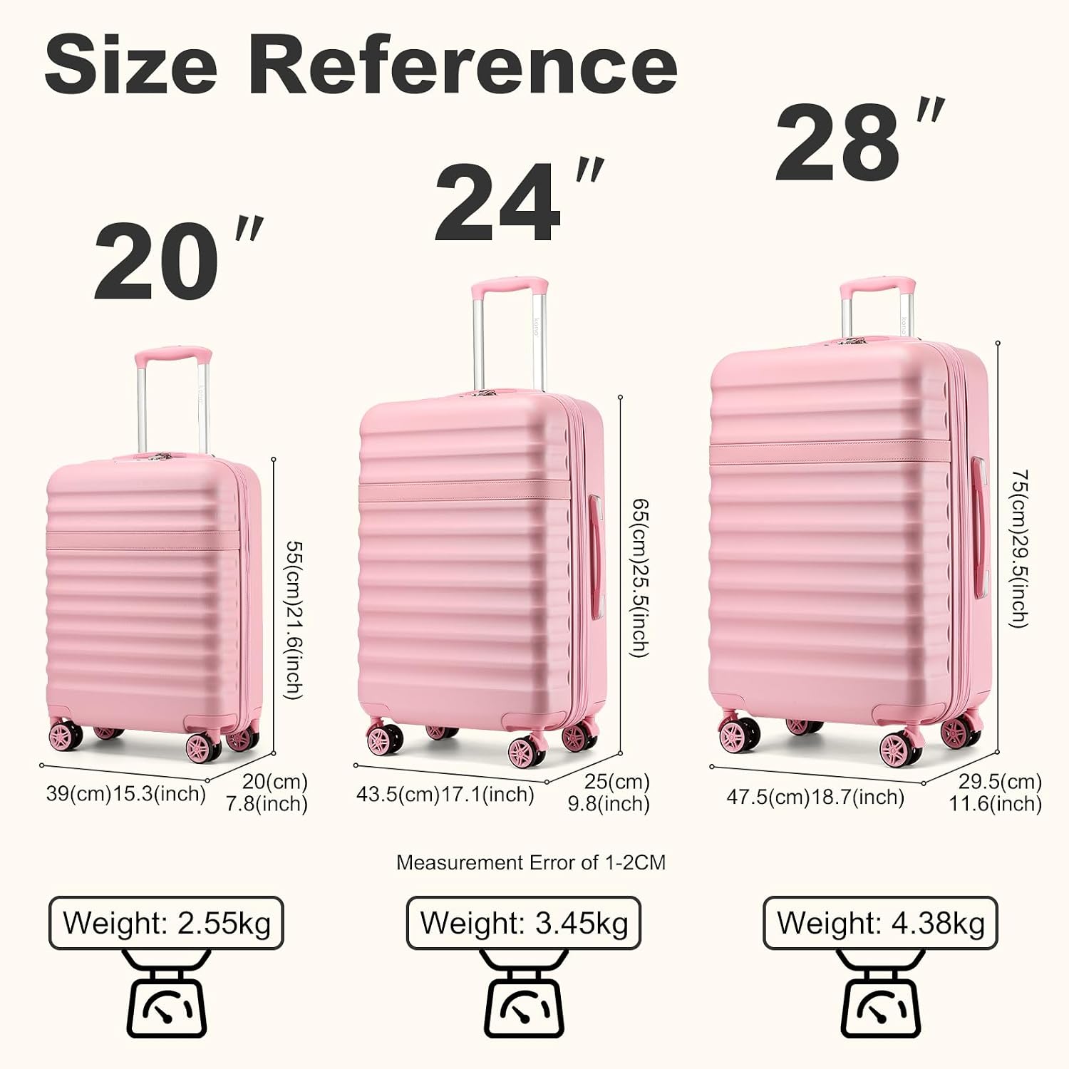 Thumbnail 2 de Kono 20 Inch Cabin Suitcase – ABS+PC Hardshell Carry-On with TSA Lock and Spinner Wheels (Pink)