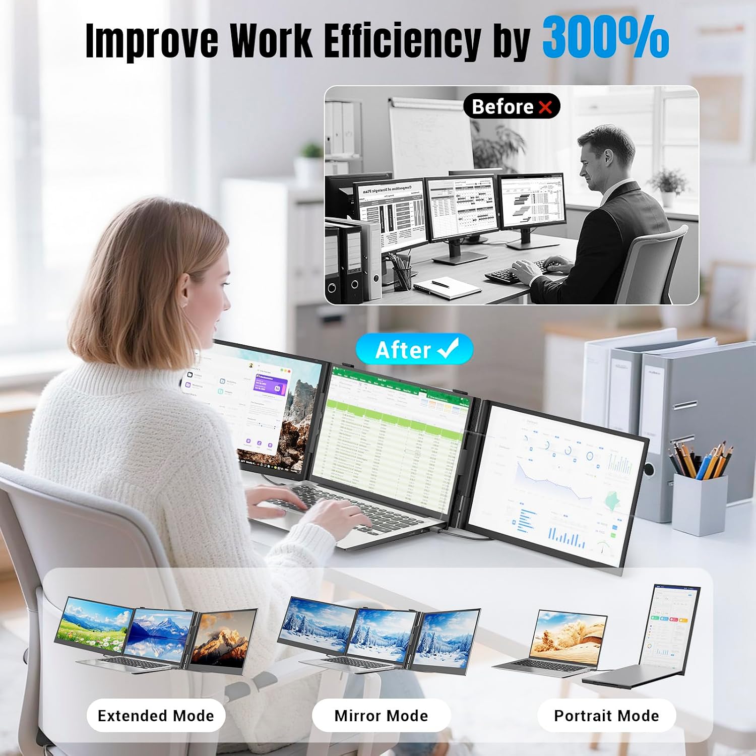 Detalle 2 de Ultra-dünner Portable Monitor 14” – Triple Laptop Bildschirm Extender, 1080p IPS