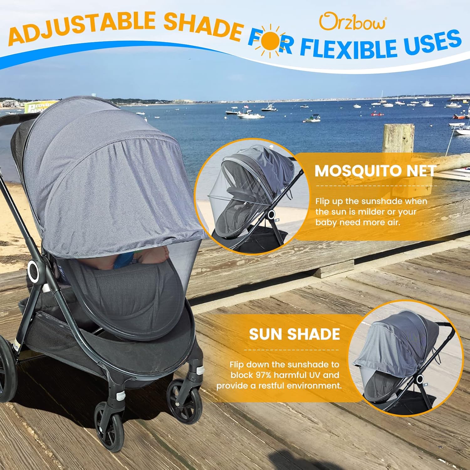 Thumbnail 2 de Orzbow Mosquito Net for Pram – Universal Pram Net Cover with Zippers
