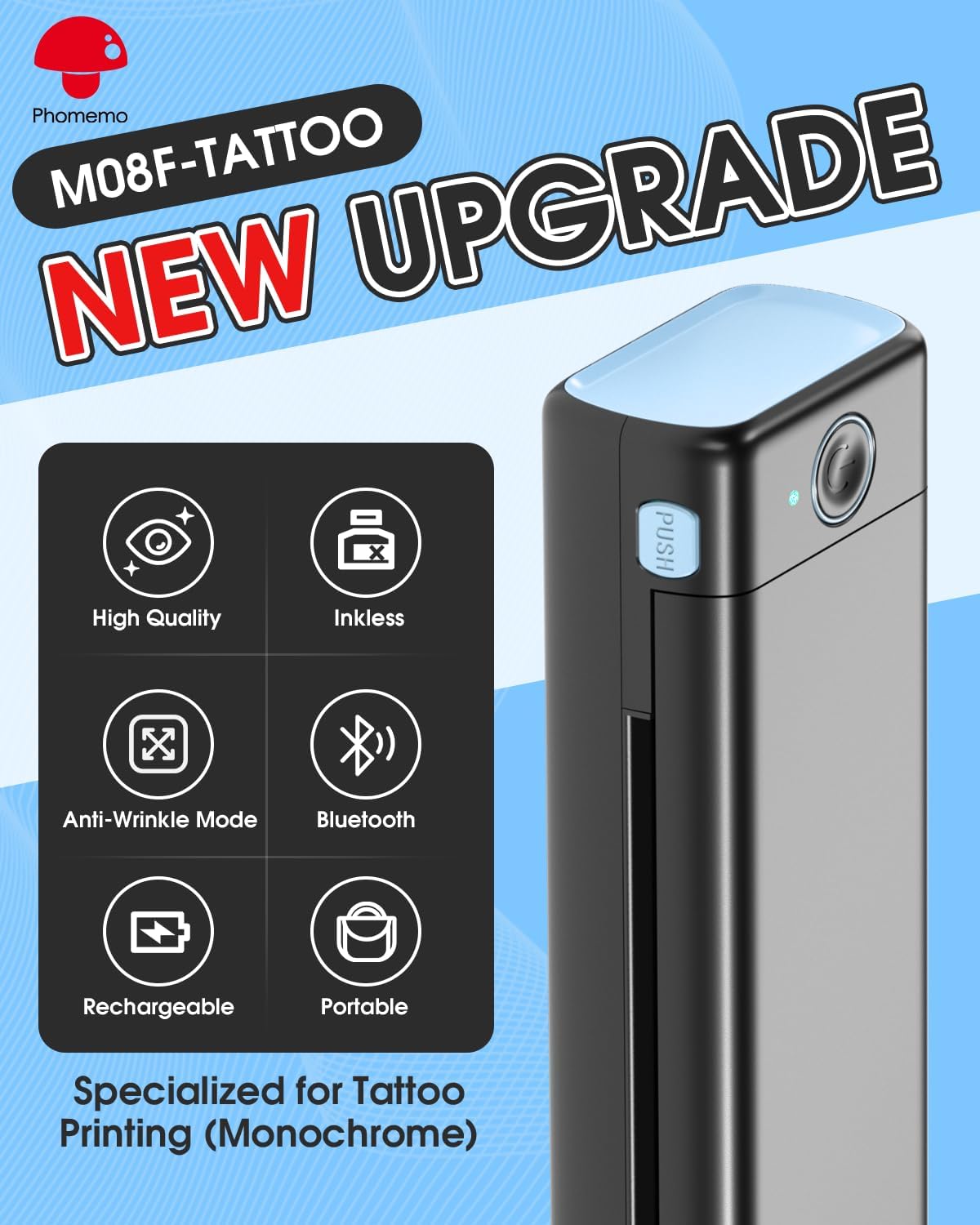 Thumbnail 1 de Phomemo M08F thermocopieur de tatouage portable (imprimante de stencils) avec 10 feuilles de papier