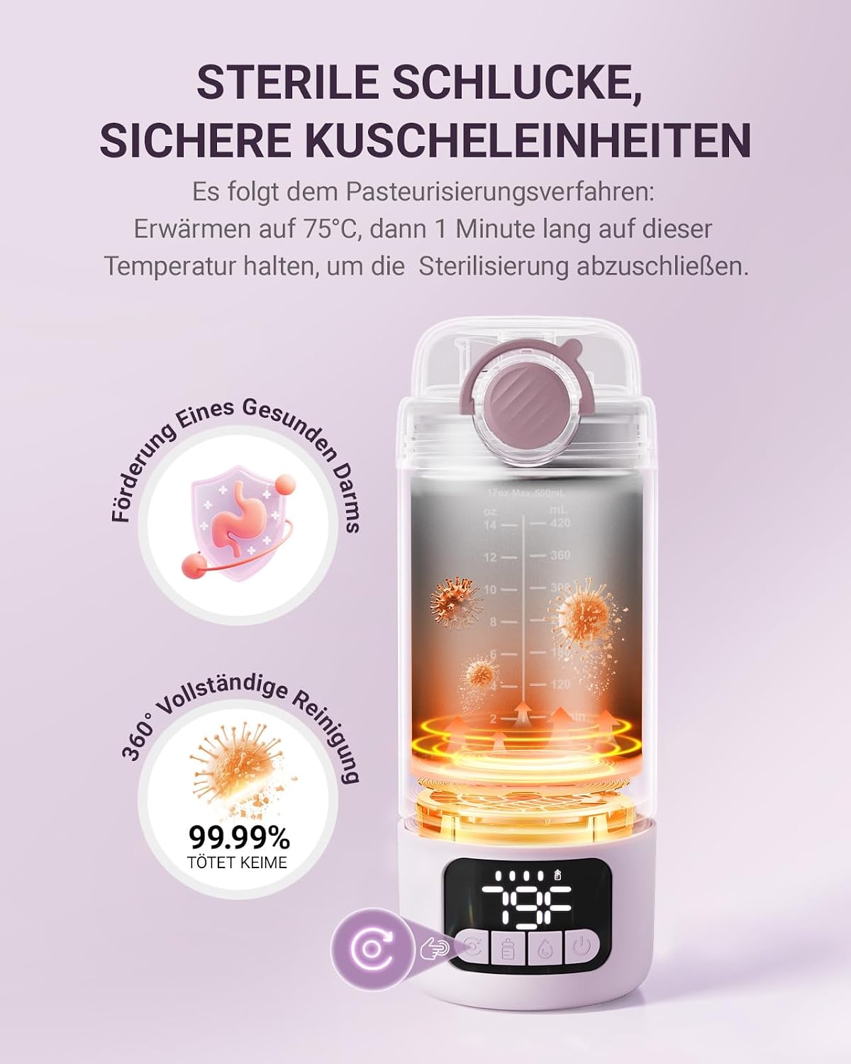 Thumbnail 2 de Comfyer BW02 Upgrade: Tragbarer Flaschenwärmer mit 16000 mAh Akku, integrierter Sterilisator und 500 ml Kapazität