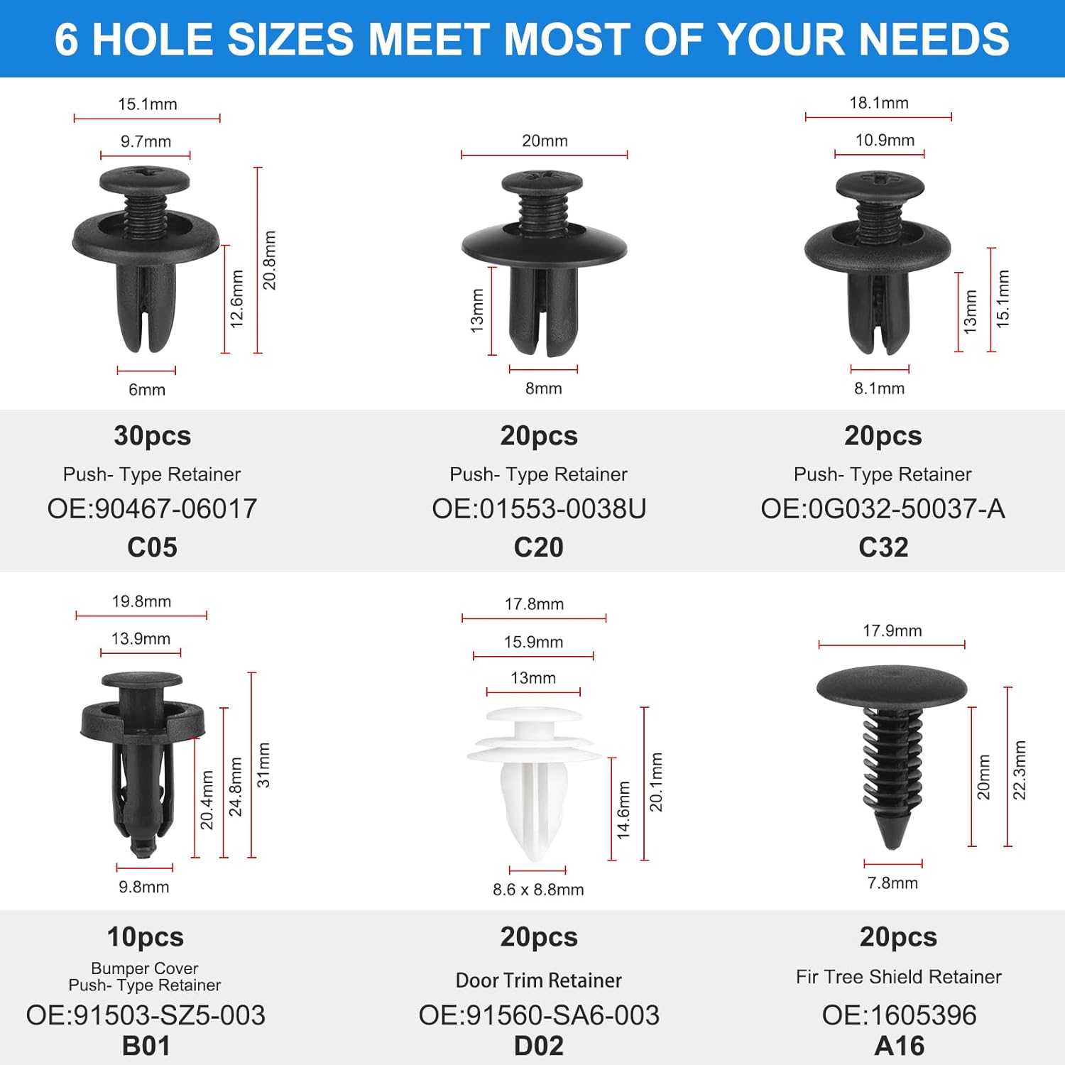 Thumbnail 1 de QIIYCCE 120PCS Car Clips & Plastic Rivets Kit (6 Sizes) for Bumpers, Fenders & Door Trims