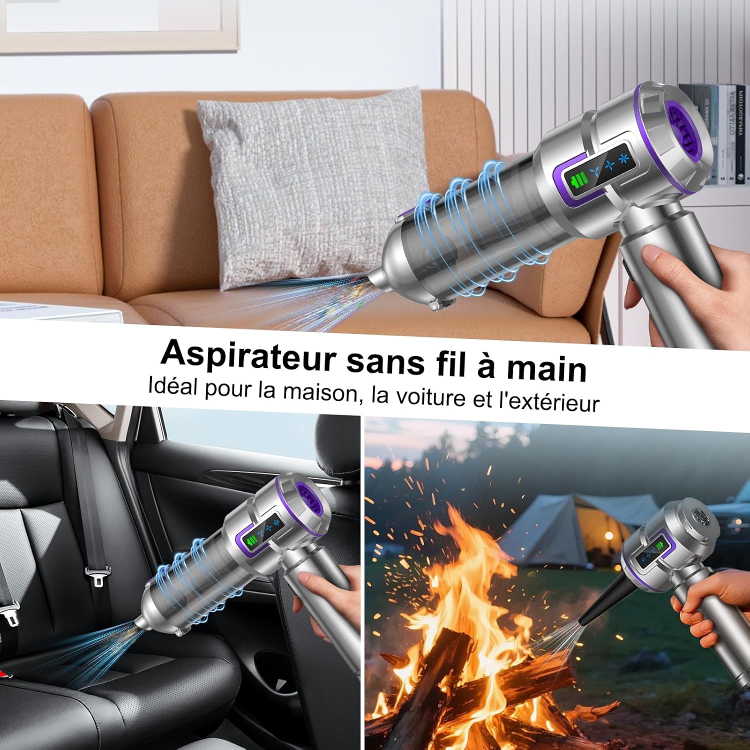 Thumbnail 2 de Aspirateur à main botatio sans fil 25 000 Pa, avec écran et 4-en-1 (voiture/maison) – 3 vitesses