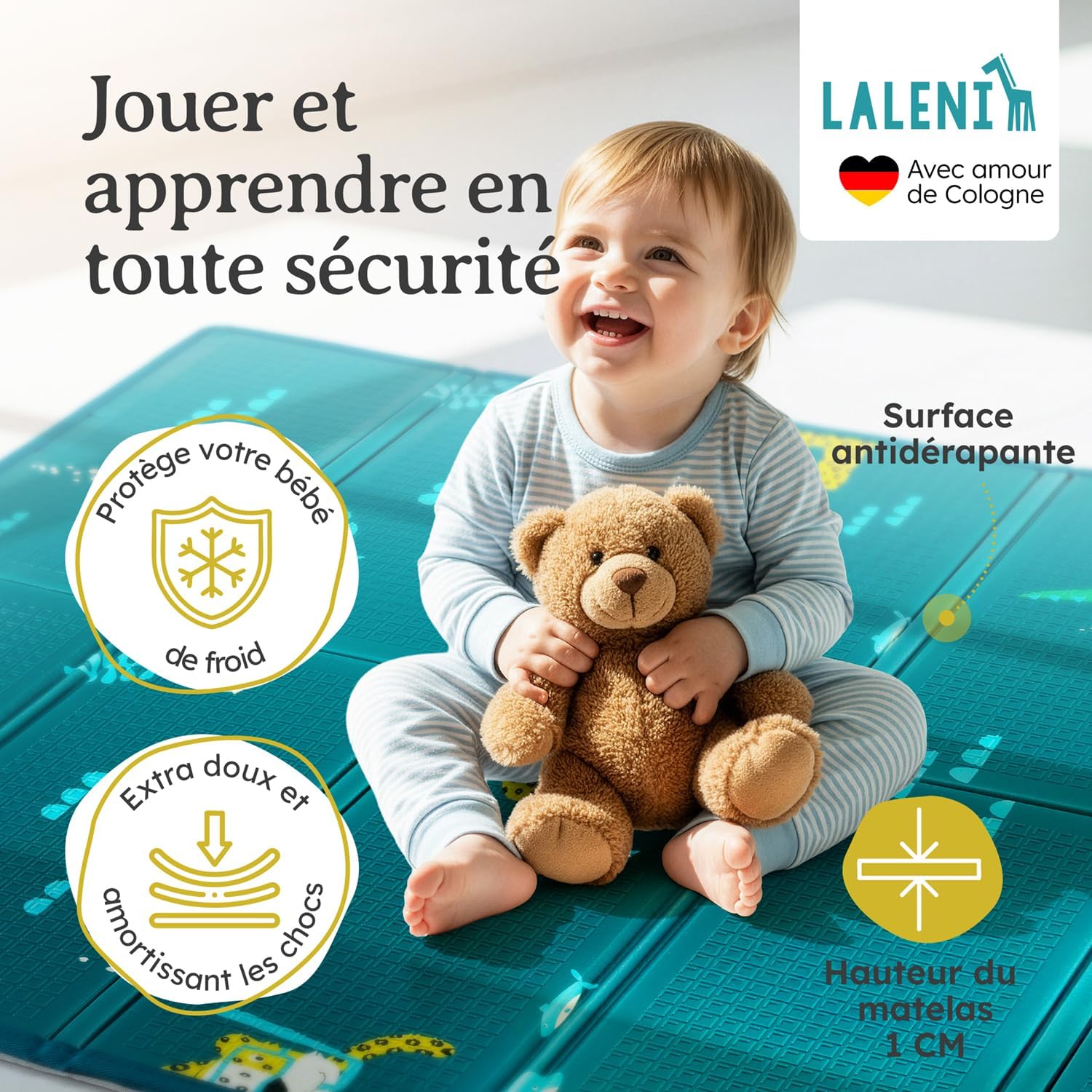 Thumbnail 1 de Laleni tapis d’éveil bébé pliable 120 x 150 x 1 cm, imperméable antidérapant (intérieur/extérieur) motif animalier