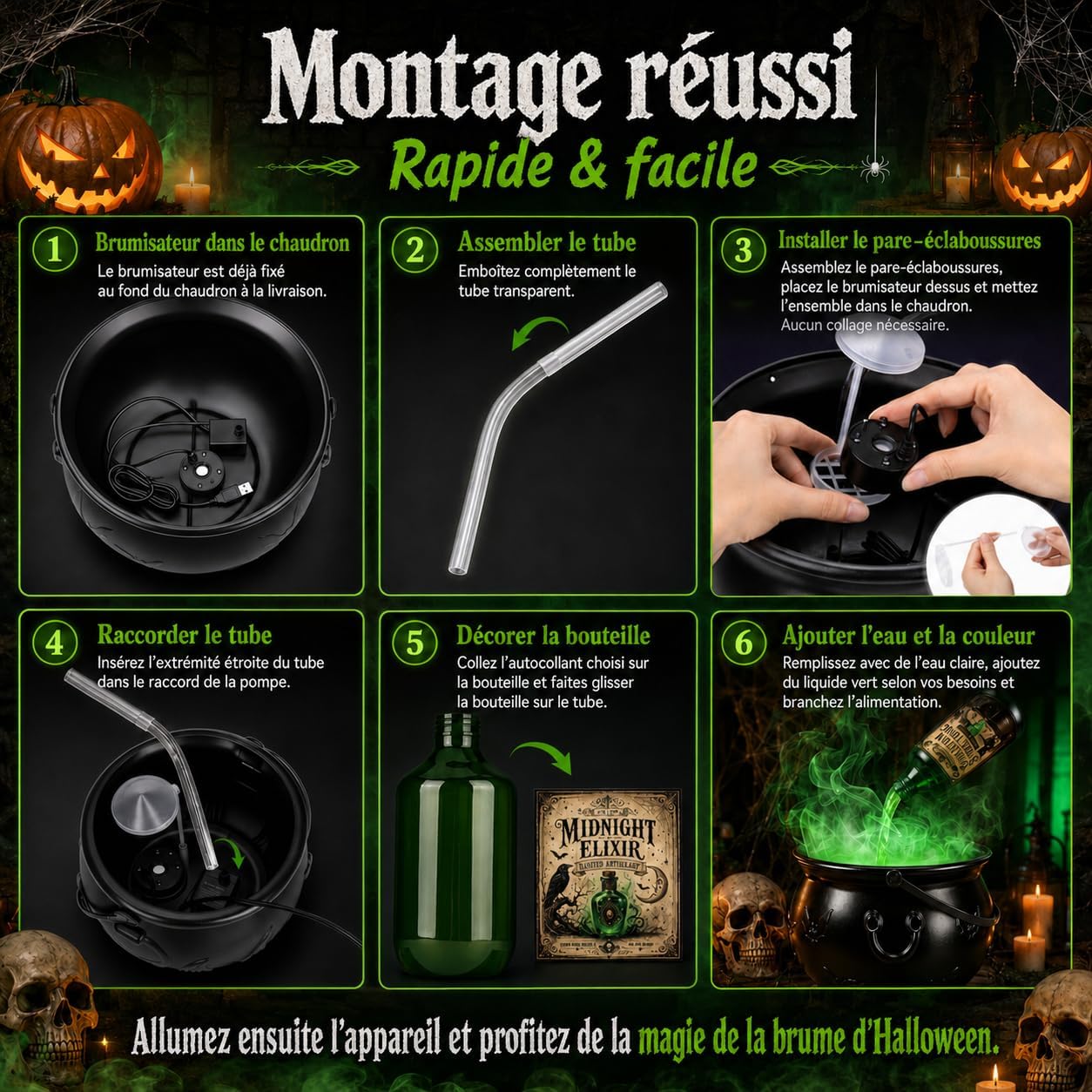 Detalle 2 de ShadowRealmTech 0018 Halloween-heksenketel met USB-vernevelaar en groen licht
