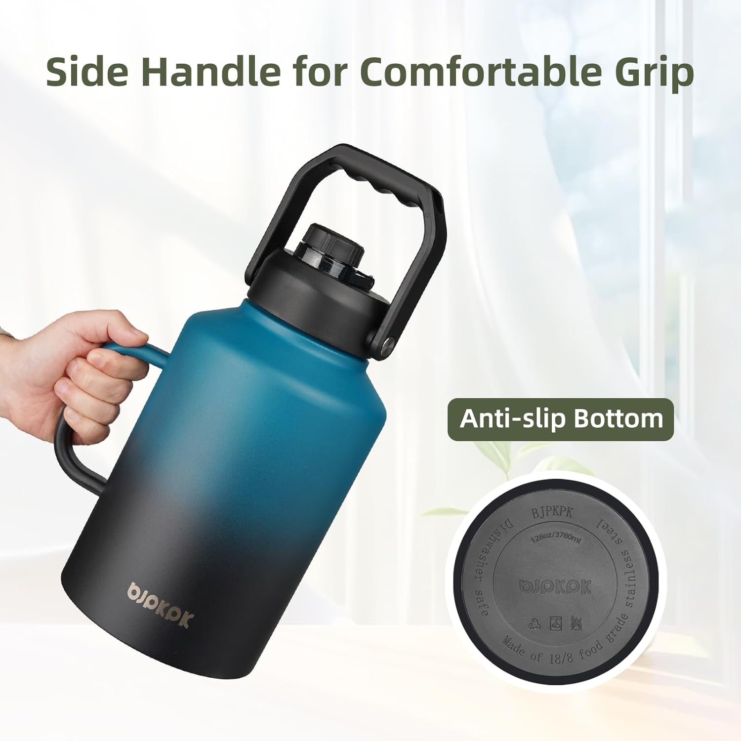 Thumbnail 3 de BJPKPK 1 Gallon Water Bottle with Handle — 128oz Insulated, BPA Free, Dishwasher Safe, Army Green