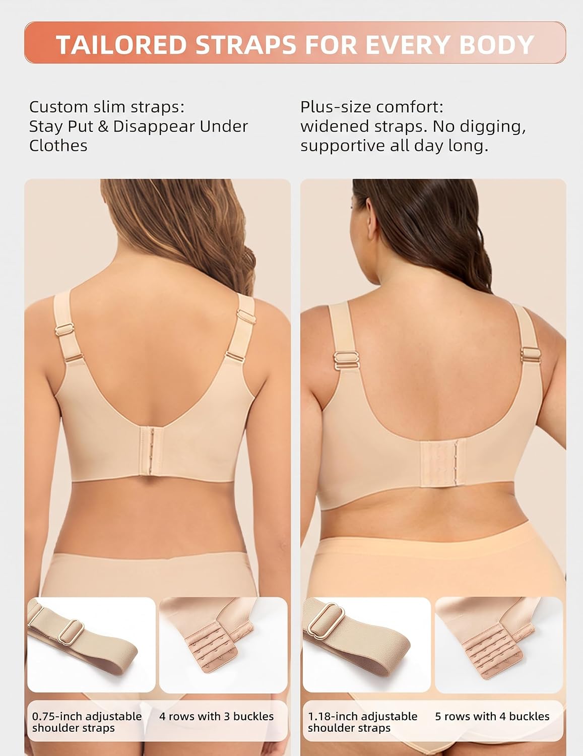 Detalle 2 de PoseFree Women’s Seamless Wireless Supportive Bra with Gel-Like 4-Layer Support (Push Up Comfort, Full Coverage T-Shirt Bra)