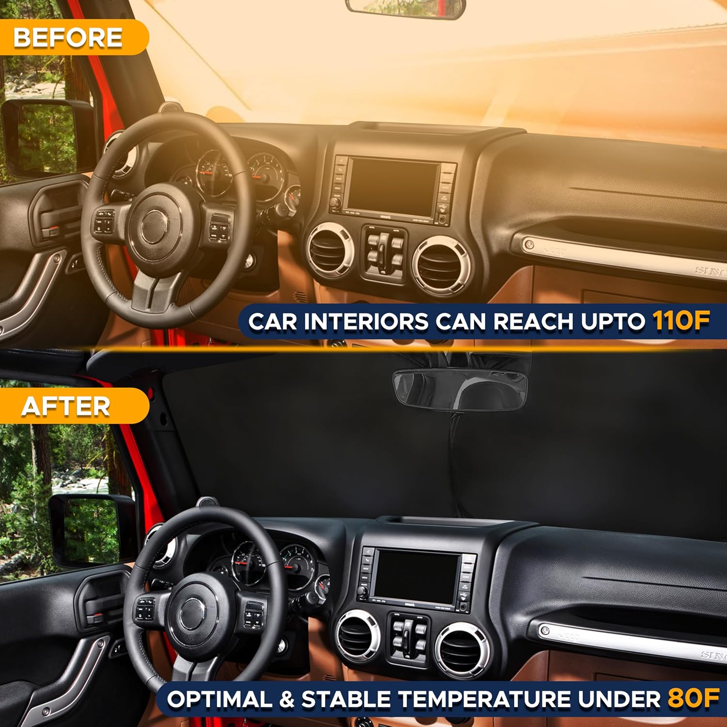 Detalle 2 de EcoNour Jeep windshield sunshade, 60 x 21 inches
