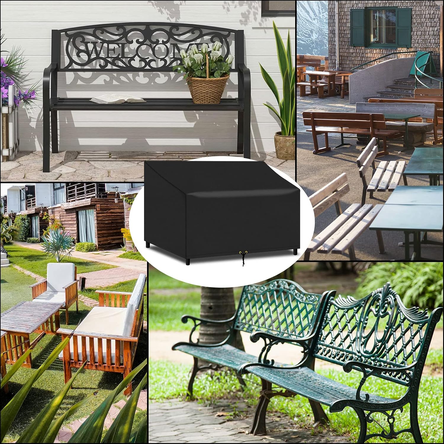 Thumbnail 6 de PATIO PLUS 3-Seater Garden Bench Cover, 420D Oxford Fabric, Waterproof, Black