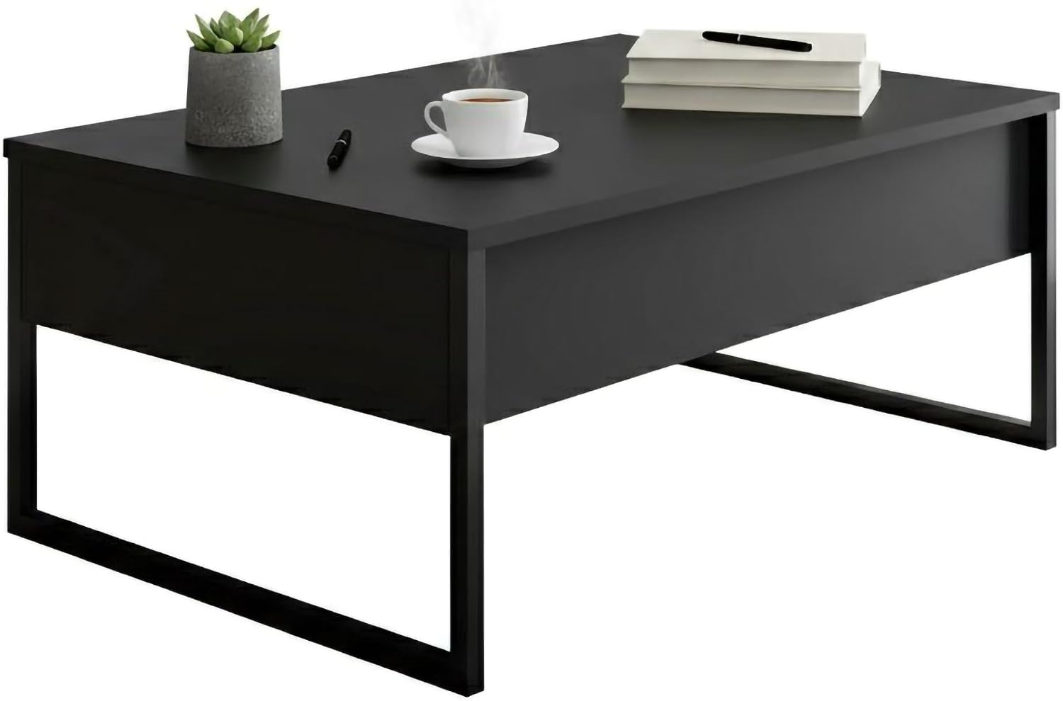 Detalle de Dmora Couchtisch Canis 90x60x40 cm – Schwarz mit Zeitungsfach