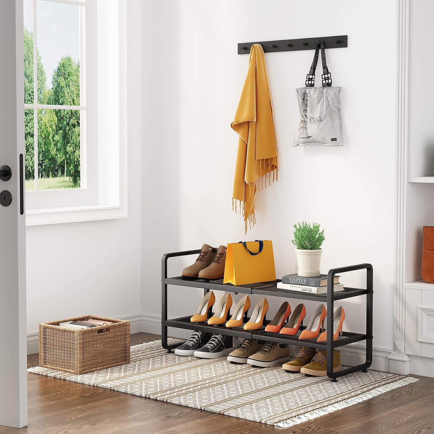 Thumbnail 1 de SNTD Expandable Metal Shoe Rack, 2-Tier, Black, Adjustable Height