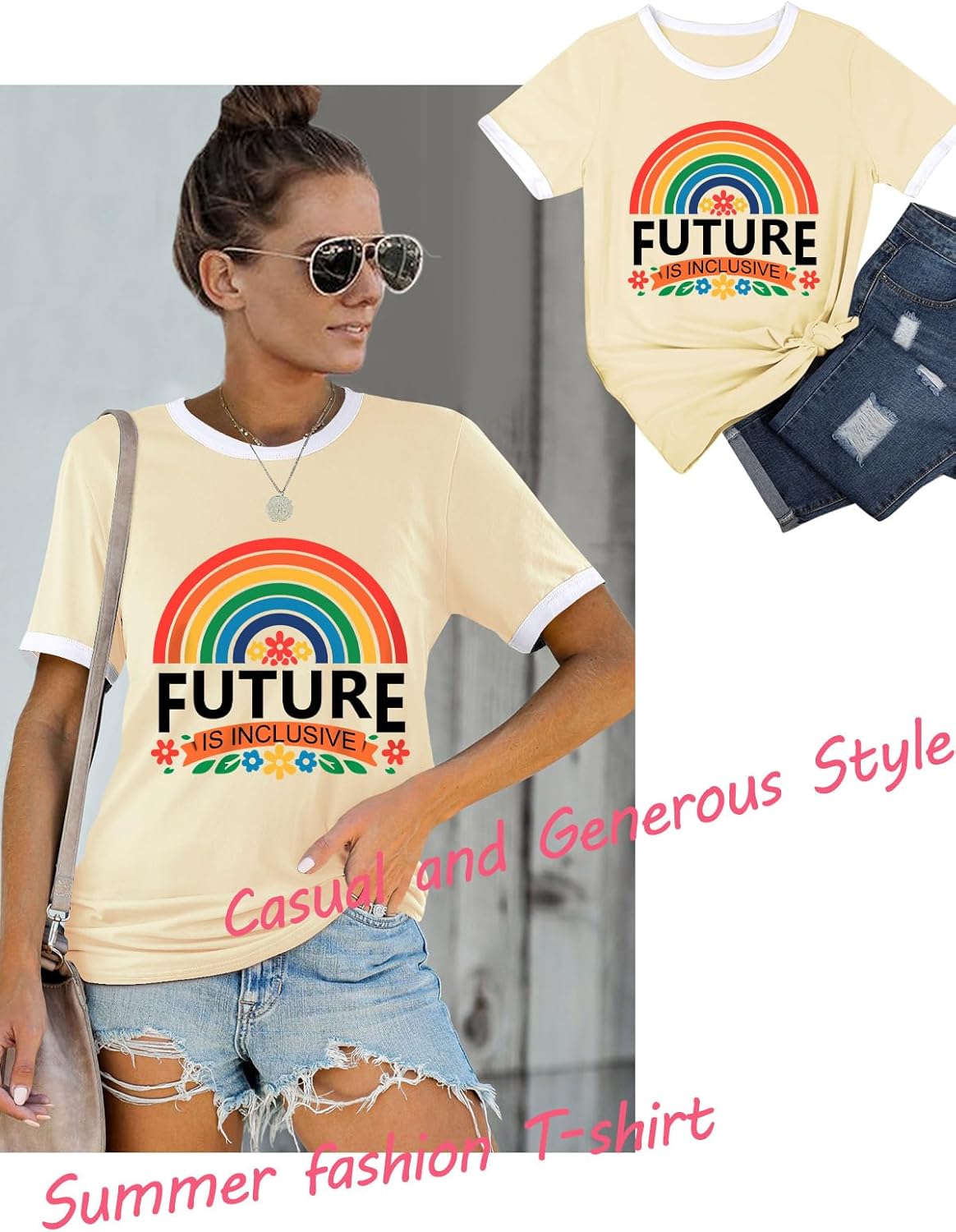 Detalle de WIEIYM Women’s Pride T-Shirt with Rainbow Graphic