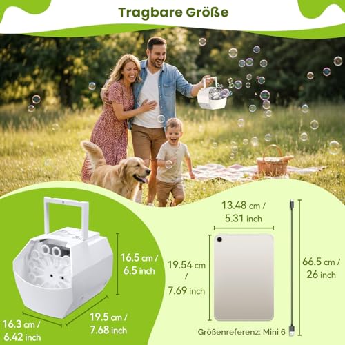 Detalle de Theefun Tragbare Seifenblasenmaschine – 500 ml, automatischer Blasenmacher für Kinder und Partys (Weiß)