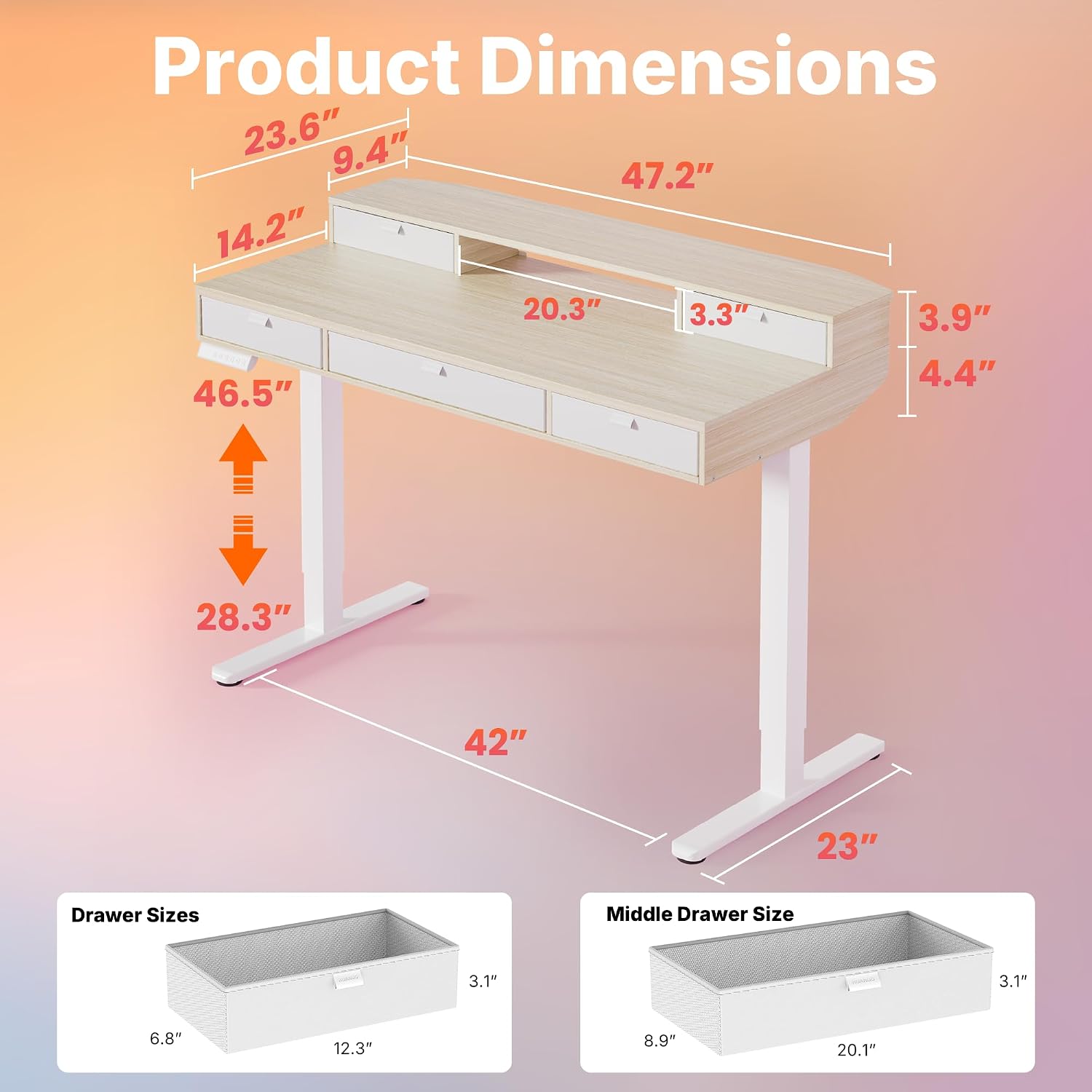 Detalle 2 de HUANUO Electric Standing Desk, 48 x 24 Inches