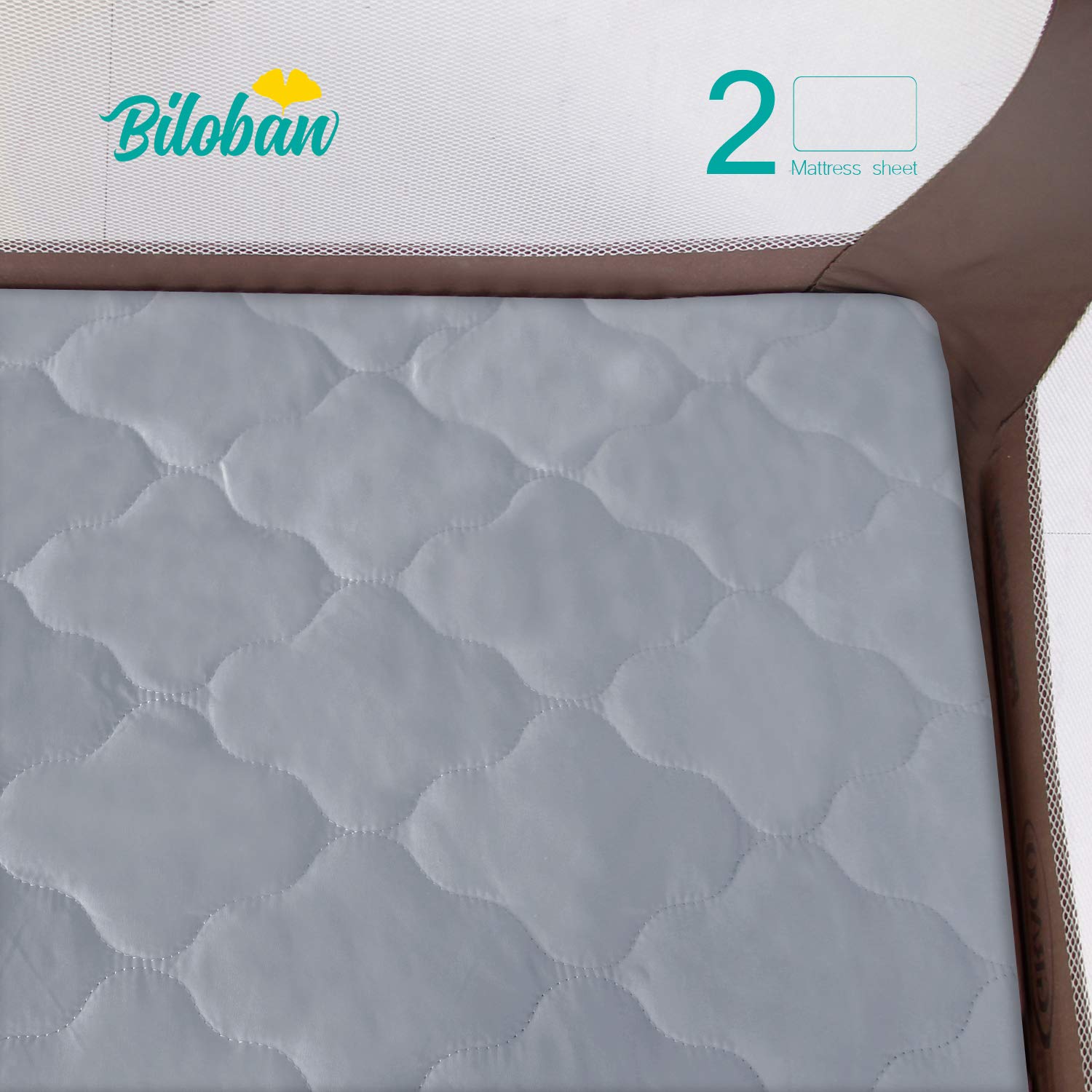 Thumbnail 4 de Biloban Pack and Play Mattress Pad, 4-Layer Waterproof Quilted Protector, Gray, 39" x 27