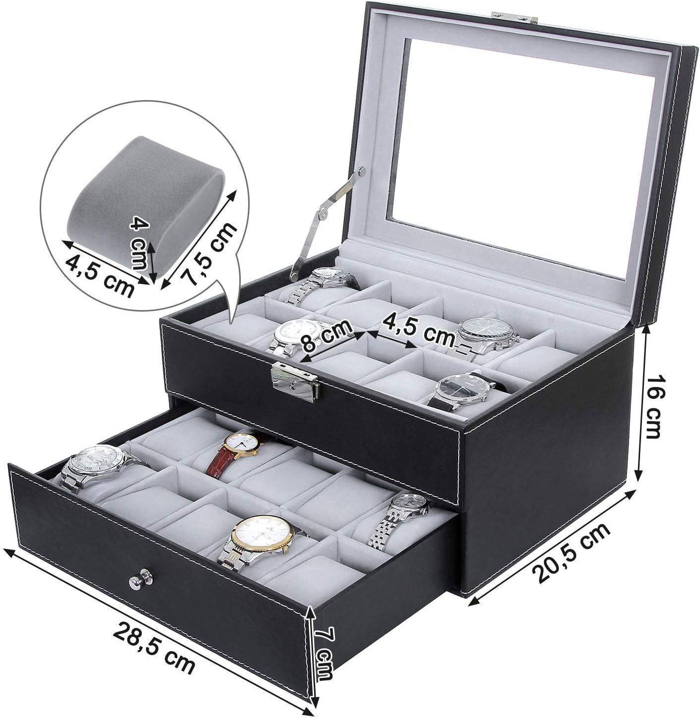 Thumbnail 6 de SONGMICS BRIDIE JWB020V1 horlogebox voor 20 horloges met glazen deksel