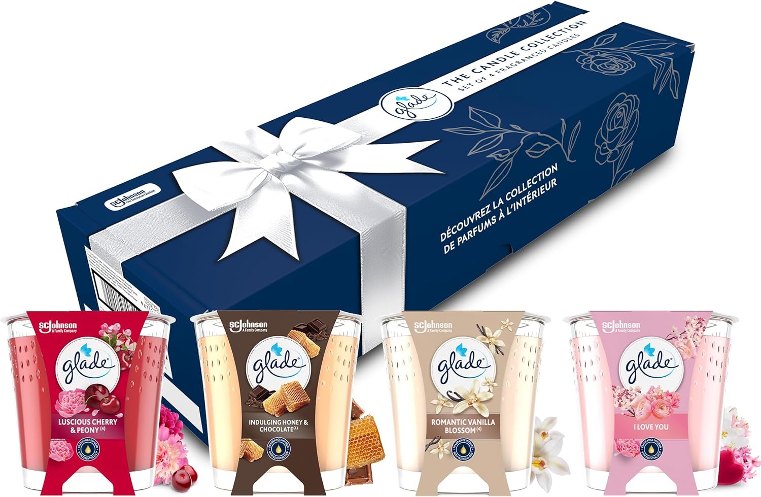 Detalle de Glade Confezione Regalo: Set di 4 Candele Profumate da 112 g in 4 Fragranze Esclusive
