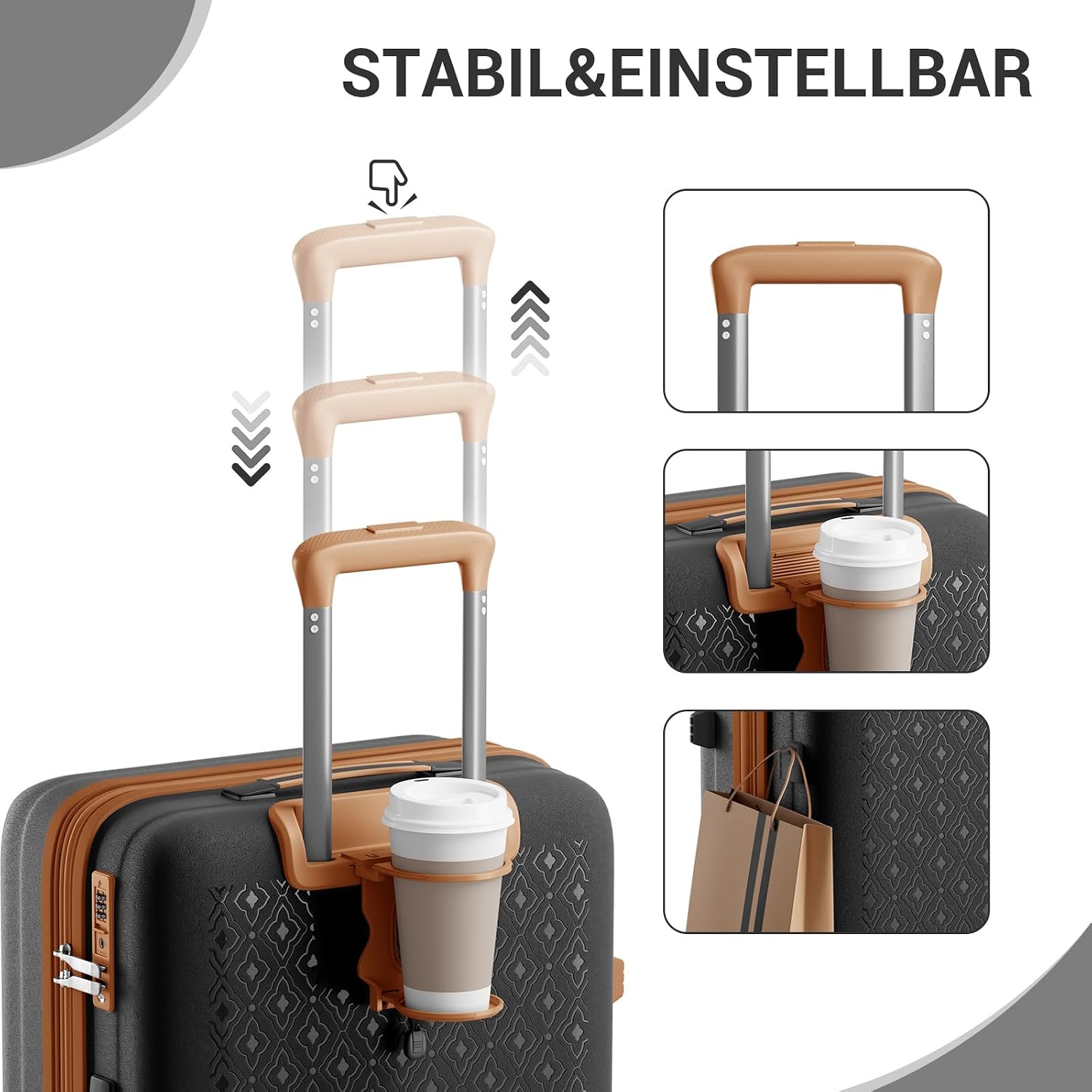 Thumbnail 5 de Kono 24" PP Suitcase with Expansion, TSA Lock and Cup Holder