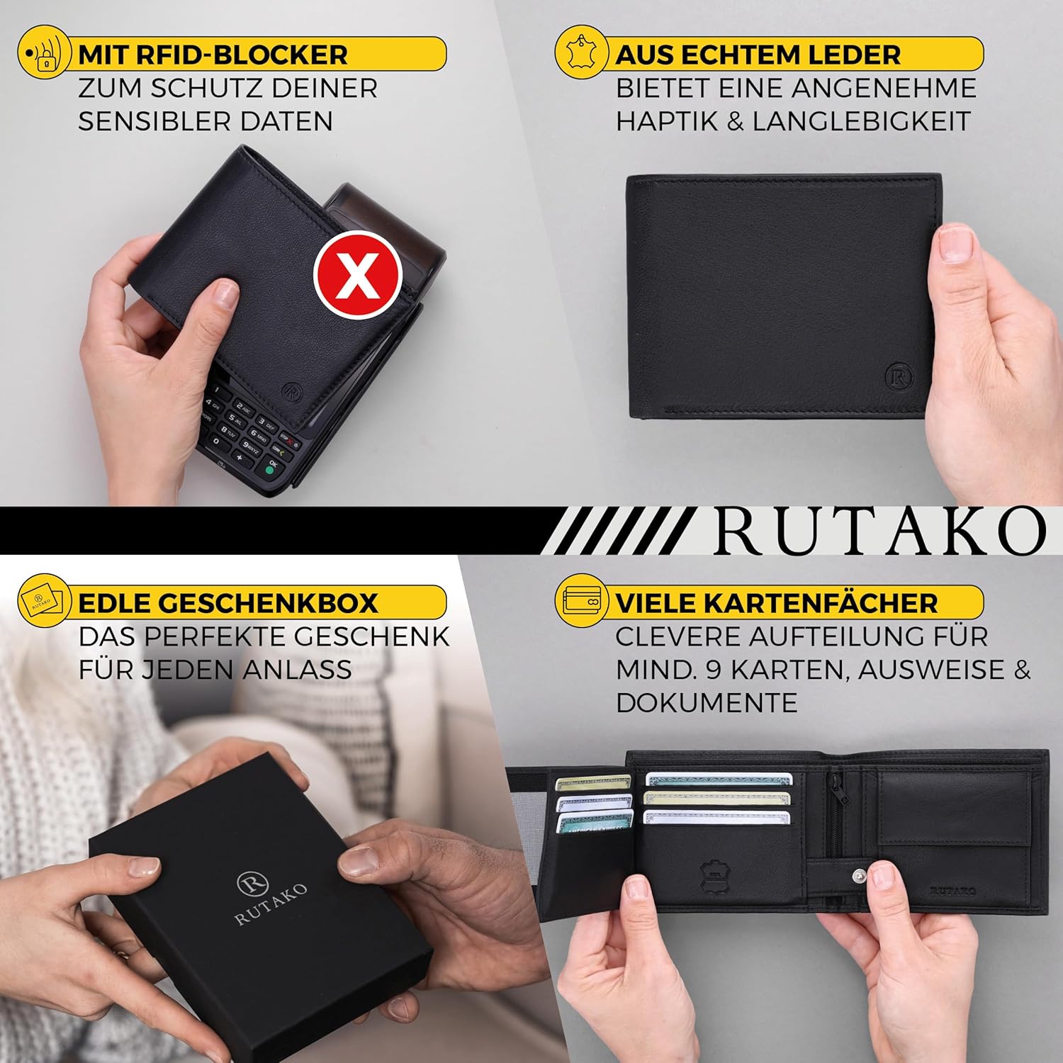 Detalle 2 de RUTAKO Leder Geldbörse Herren RFID Schutz, groß