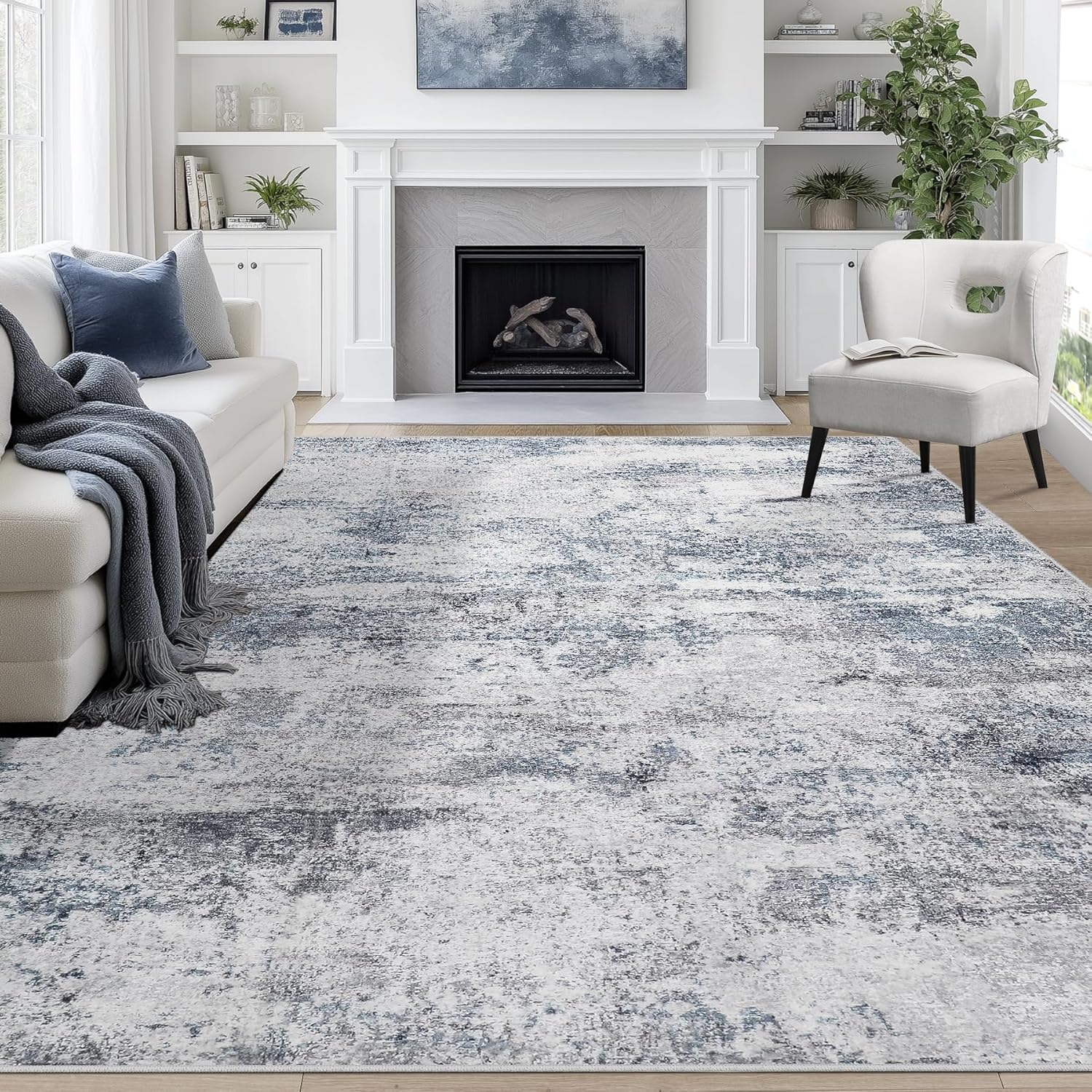 Detalle de 8x10 Area Rug Washable Abstract Blue Gray 🏠