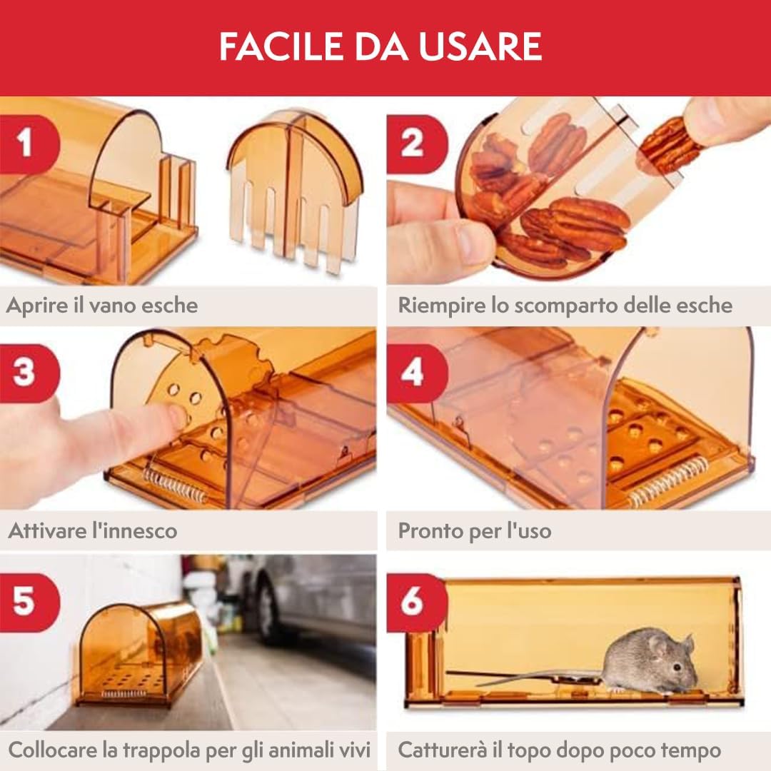 Thumbnail 4 de PATTLER® Trappola per Topi Vivi – Trappole riutilizzabili per esterno e interno (Arancione, 1 pezzo)