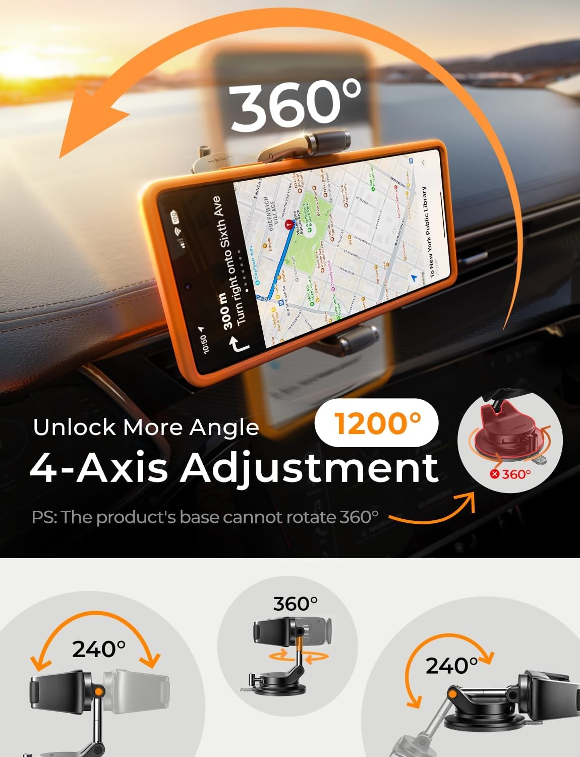 Detalle de LISEN Car Phone Holder 2026 self-adjusting suction mount for dashboard and windscreen