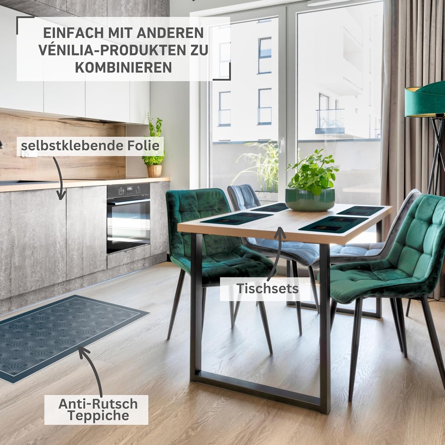 Thumbnail 6 de Venilia Tischset Grau Oval 45 × 30 cm im 4er-Set – gewebt, lebensmittelecht, platzdeckchen