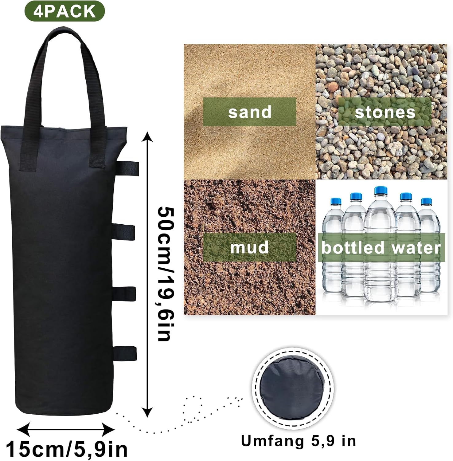 Thumbnail 4 de Pavillon Sandsäcke zum Befüllen für Outdoor (4 Stück) – Gewichtstaschen für Canopy, Sonnenschirm & Zelt