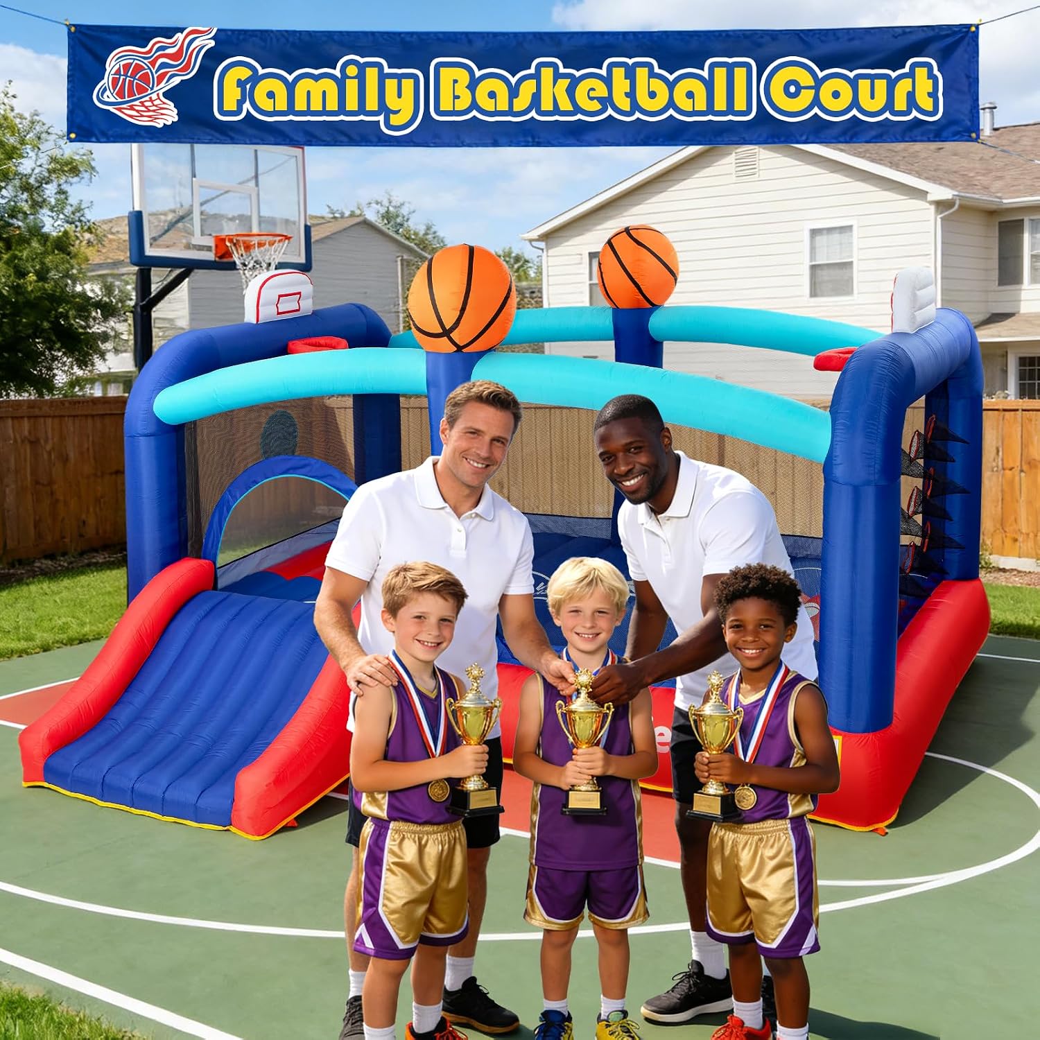 Detalle 2 de Bounce House with Blower & Slide (10ft x 10ft x 7ft) Kids Inflatable Bouncy Castle for Indoor/Outdoor Play