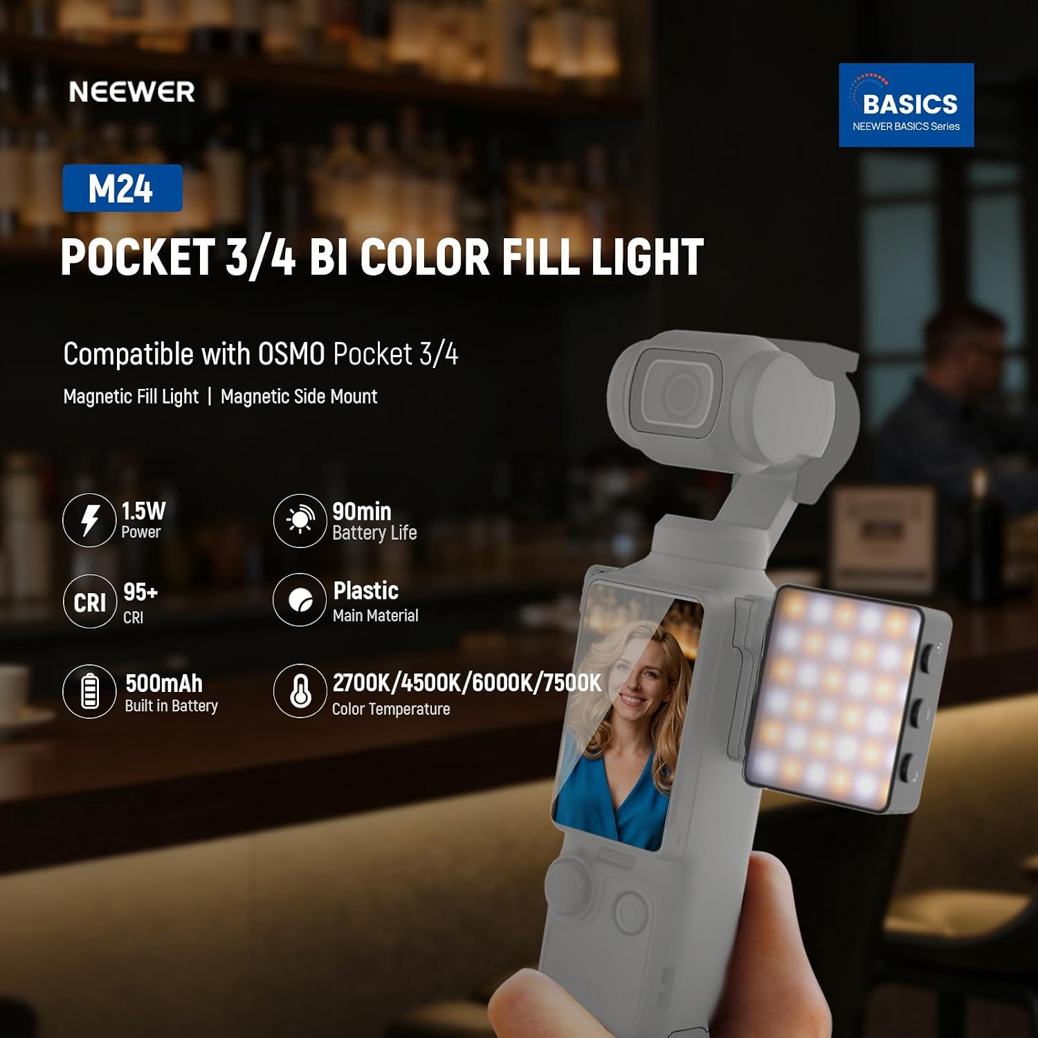 Detalle 2 de NEEWER BASICS Bi Colour Magnetic Camera Auxiliary Light for DJI Osmo Pocket 4 & 3