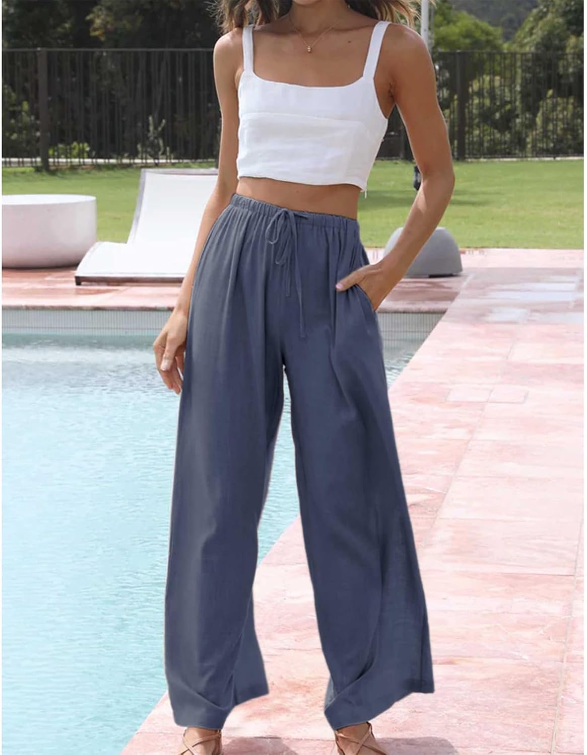 Thumbnail 6 de Duyang Women's Cotton Linen Palazzo Pants with Pockets: Lightweight Summer Wide-Leg Comfort