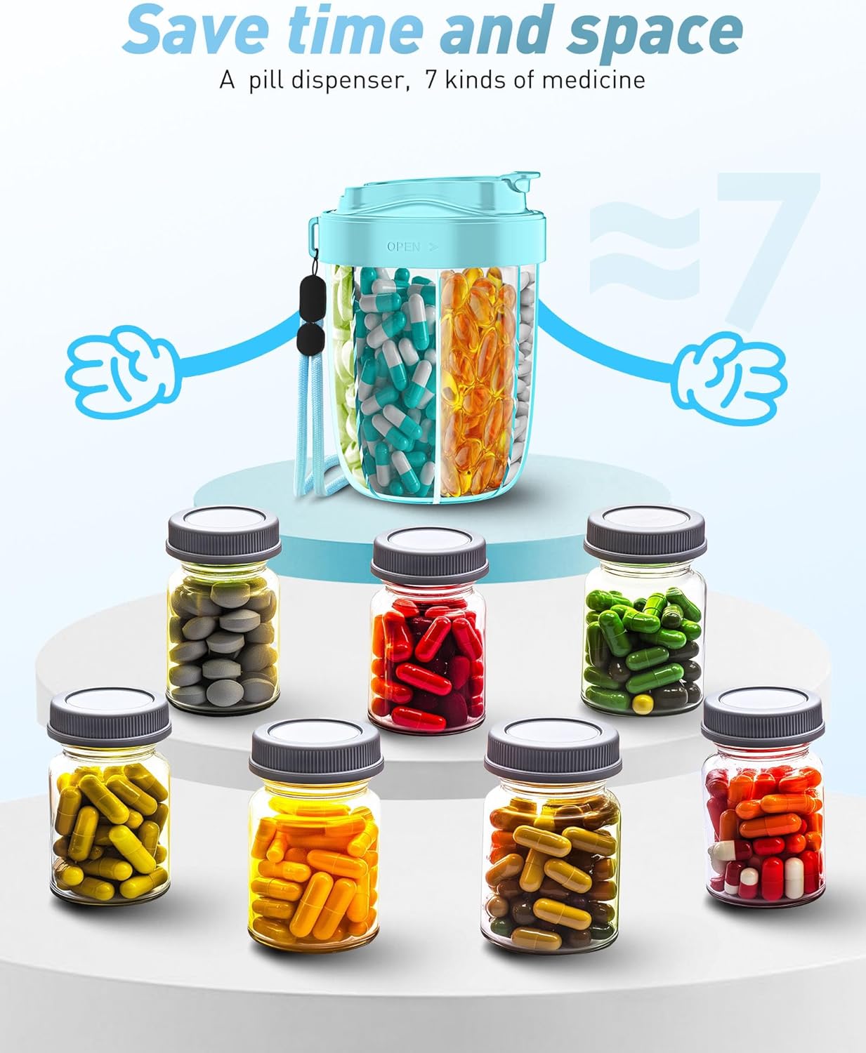 Thumbnail 3 de Portable Pill Organizer with 7 Large Compartments and Wide Opening (sticky labels included)