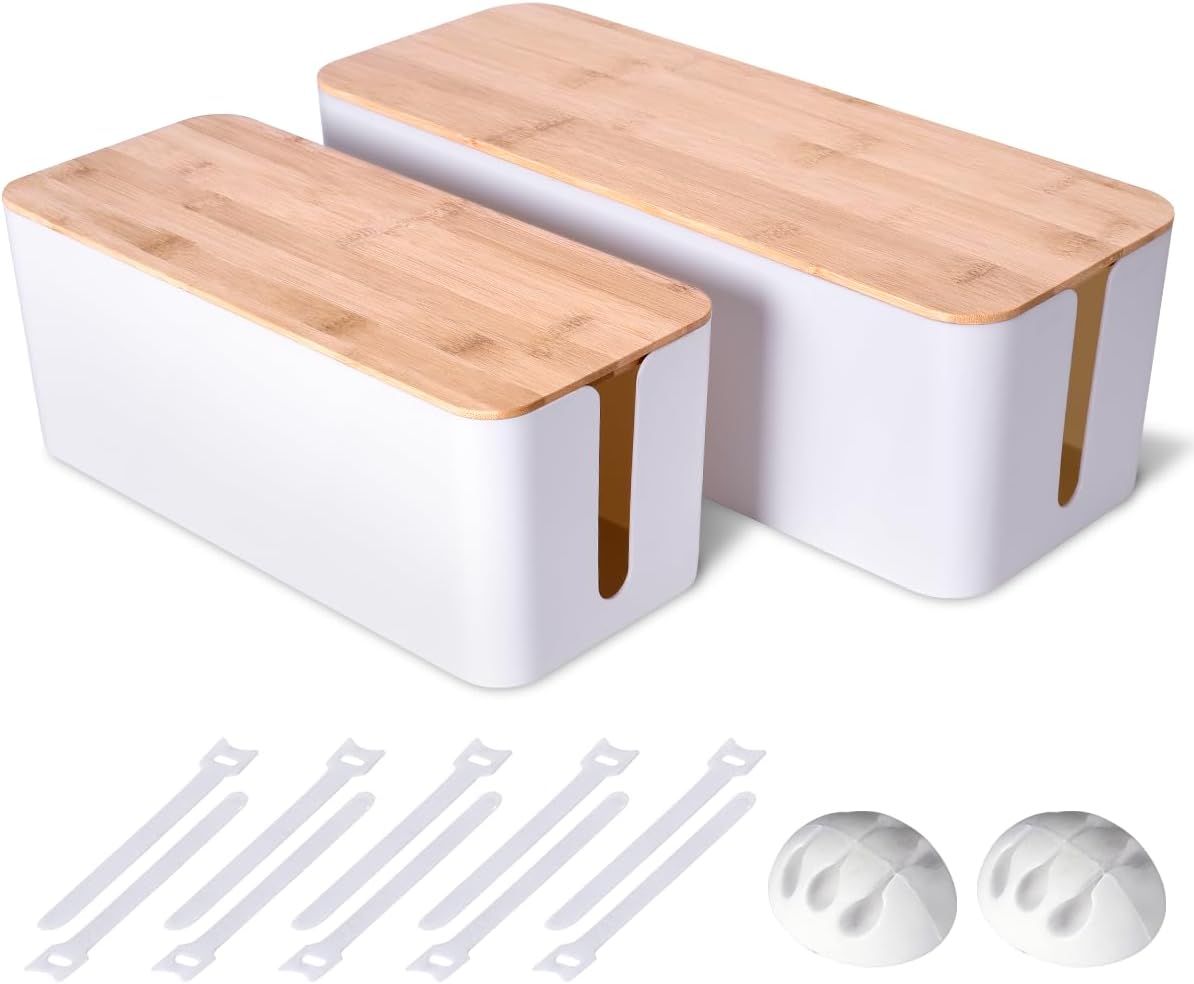 Detalle de Chouky wood cable box Cable Management Box, 2-Pack with Wood-Style Lids
