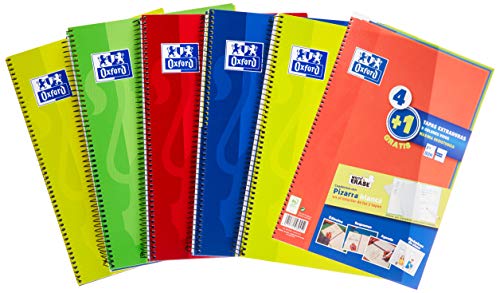 Detalle de Oxford Cuadernos A4 con tapa extradura y pizarra Write&Erase – Pack 4+1 (80 hojas cada cuaderno, cuadrícula 4x4, 5 colores vivos)